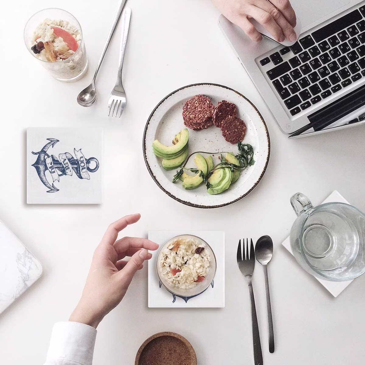 KXMDXA Dolphin Jumps Out of The Water Ocean Theme Set of 6 Coaster for Drinks, Absorbent Ceramic Stone Coasters Cup Mat with Cork Base for Home Kitchen Room Coffee Table Bar Decor