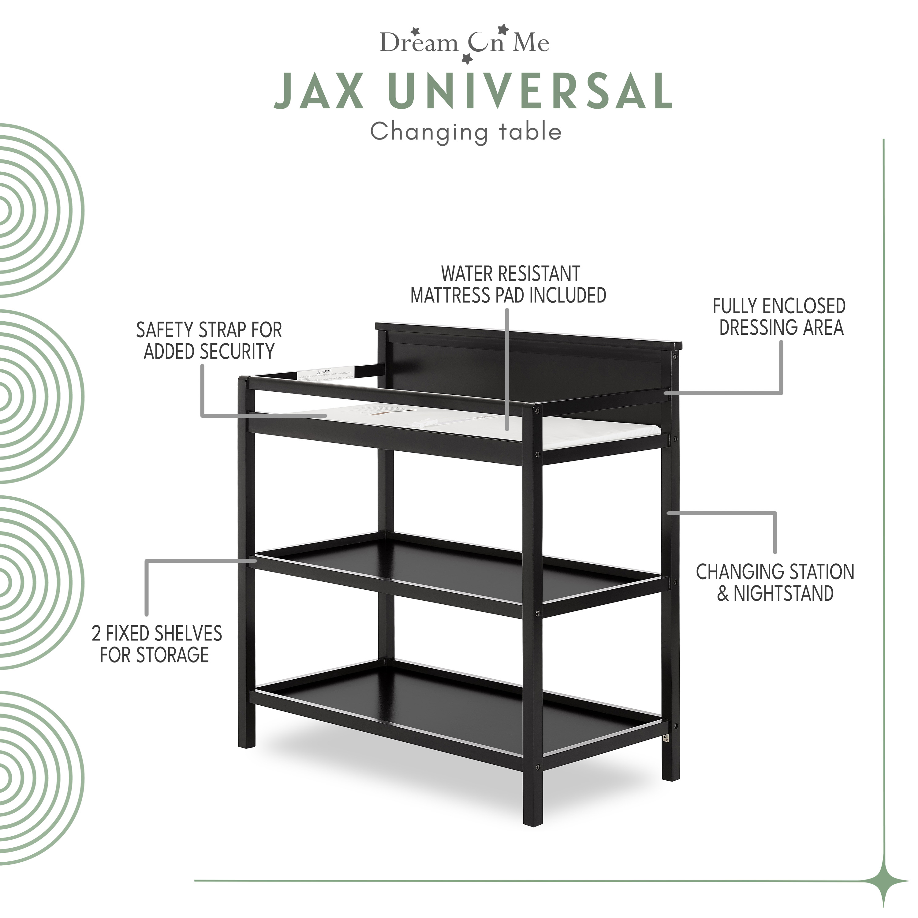 Dream On Me Jax Universal Changing Table, Matte Black