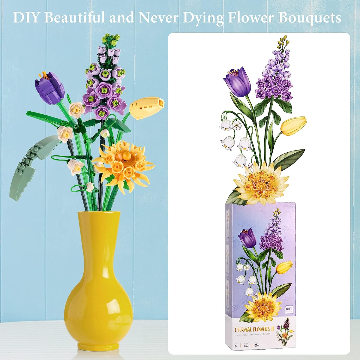 Cumbed Flower Bouquet Building Set,Mini Rose Artificial Flowers Building Blocks for Adults,547 PCS1000