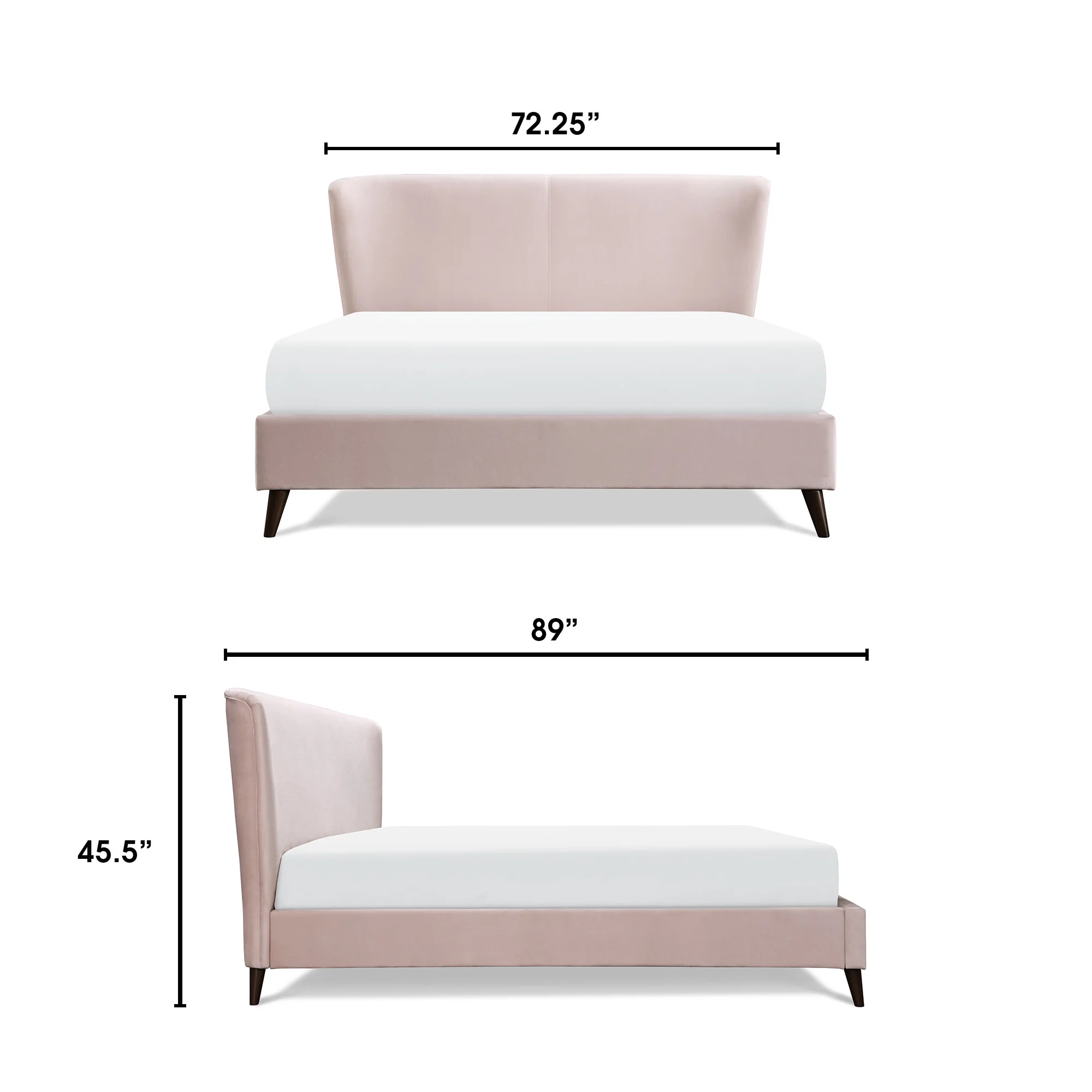 Adore Decor Adele Wingback Upholstered Platform Bed Queen Size Blush Pink
