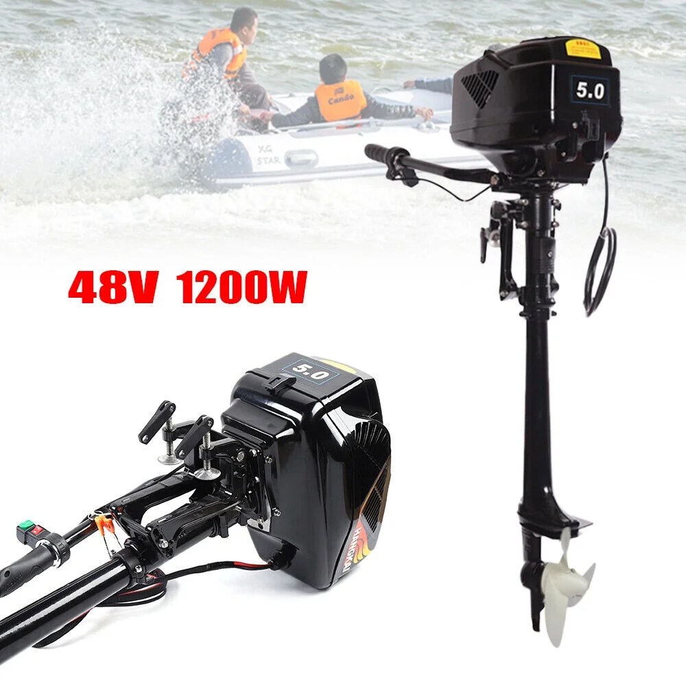 HANGKAI Electric Outboard Motor 1200W  Pure Copper Core Brushless Motor Fishing Boat Engine Long Shaft 48V Omni-directional Rotary Joystick W/ 90° Rotatable Bracket Fishing Boat Trolling