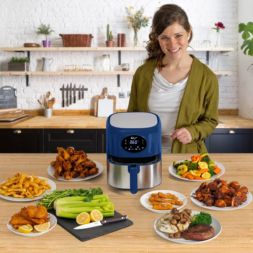 Open Box Deco Chef 3.7QT Digital Air Fryer with 6 Cooking Presets, LED Touch Controls, Adjustable Temperature and Time, Detachable Dishwasher Safe Non-Stick Basket, ETL Certified, Blue