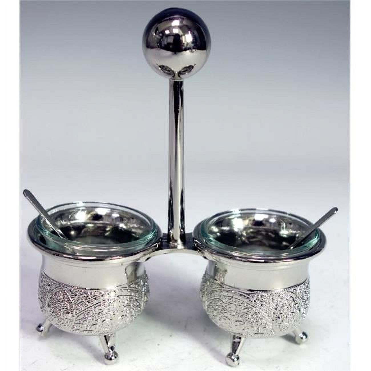 Silver Plated Filigree Design Salt Holder with Spoons