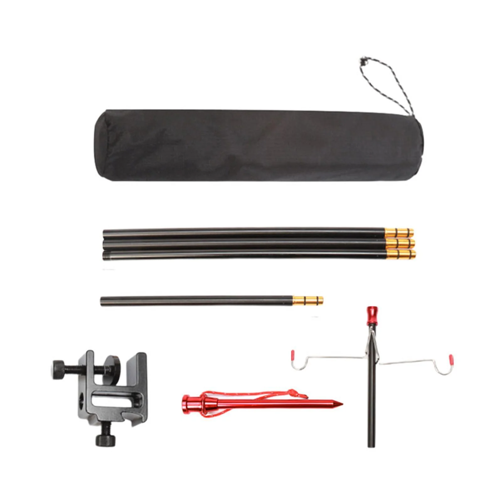 Camping Lantern Stand Light Holder Folding Collapsible Aluminum Alloy Bracket Outdoor Lamp Pole Post for Picnic, BBQ, Fishing, Backpacking Double Hook