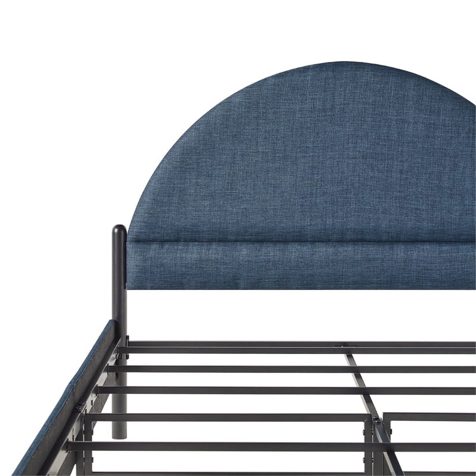 Pemberly Row Upholstered Metal Queen Bed with Arched Headboard in Blue