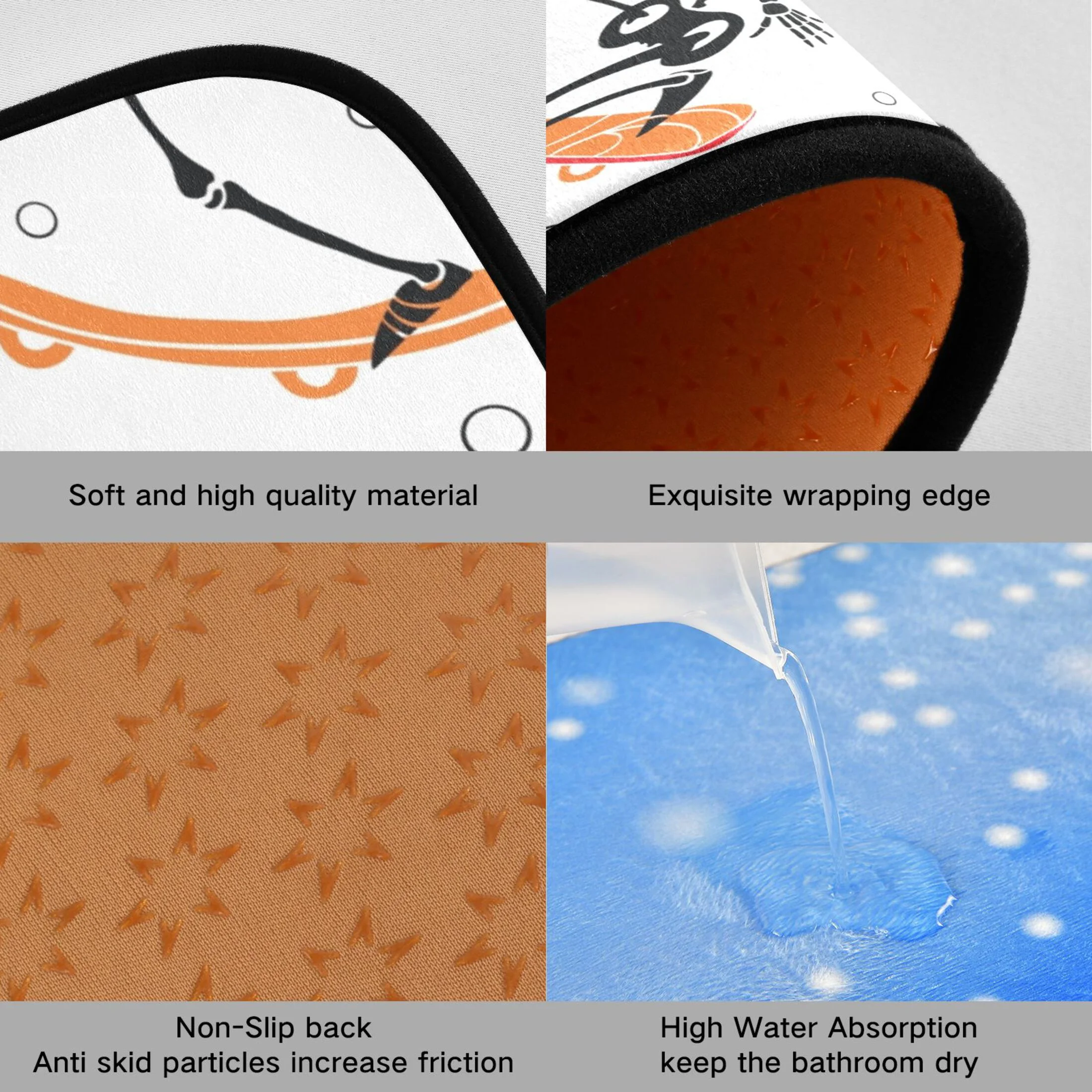 Jumping Skeletons Haloween Kitchen Rugs Set of 2 Non Slip Floor Foam Mat Cushioned Soft Waterproof Carpet Runner for Dining Room Laundry