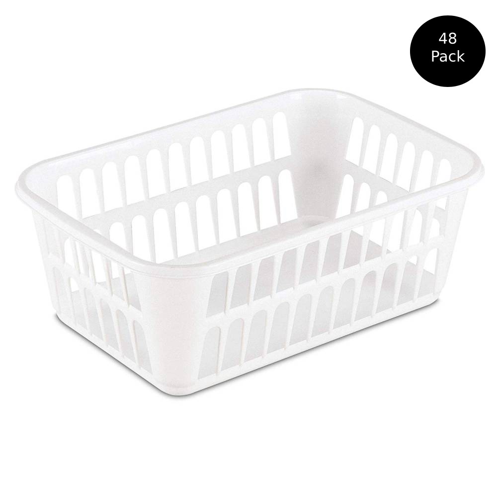 Sterilite Storage Basket Bin 1608 Plastic White, 48 Pack