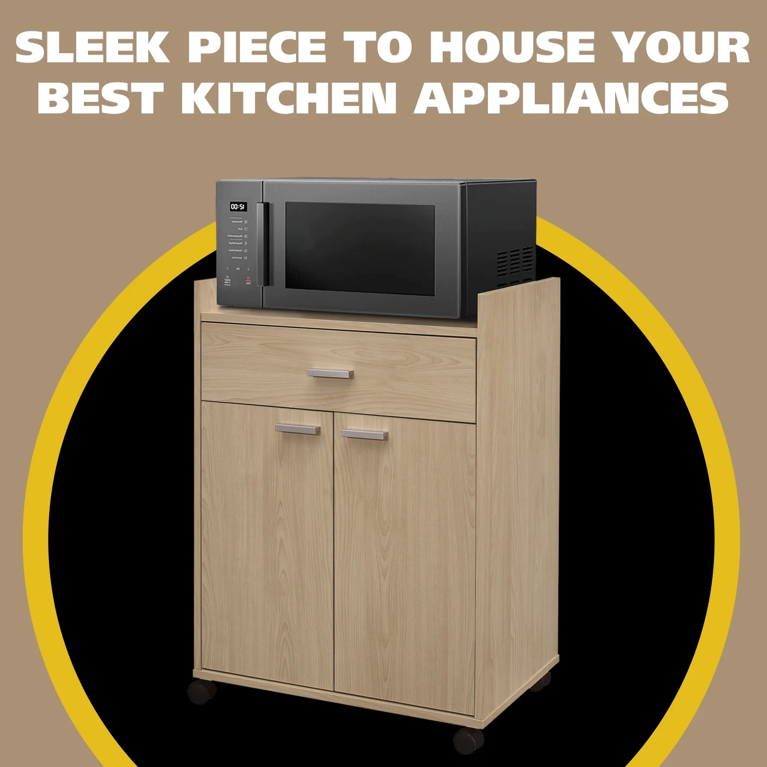 Kings Brand Furniture - Microwave Kitchen Cart with One Drawer, Two Doors, and Shelf for Storage – Beech