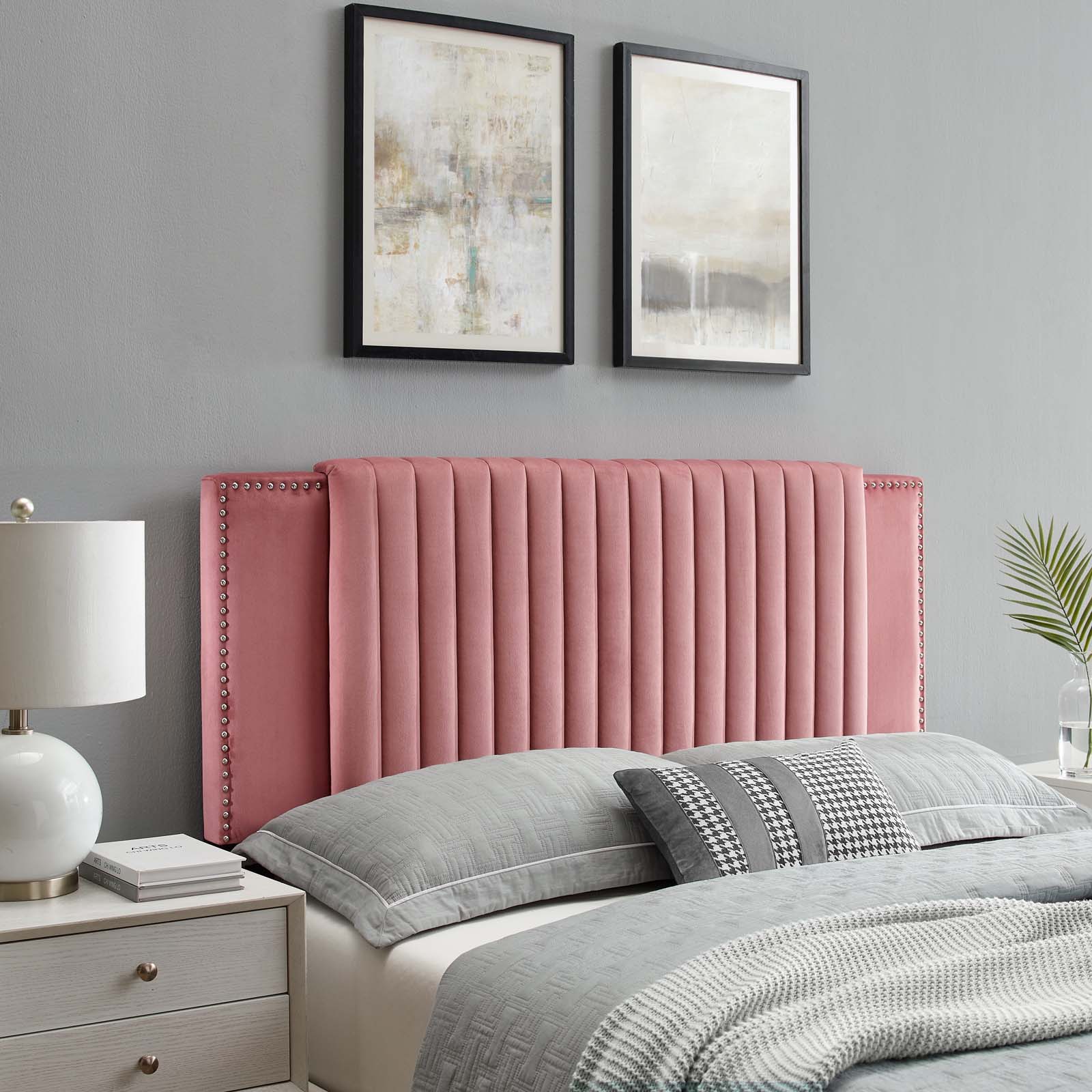 Modway Felicity Channel Tufted Performance Velvet Twin Headboard in Dusty Rose