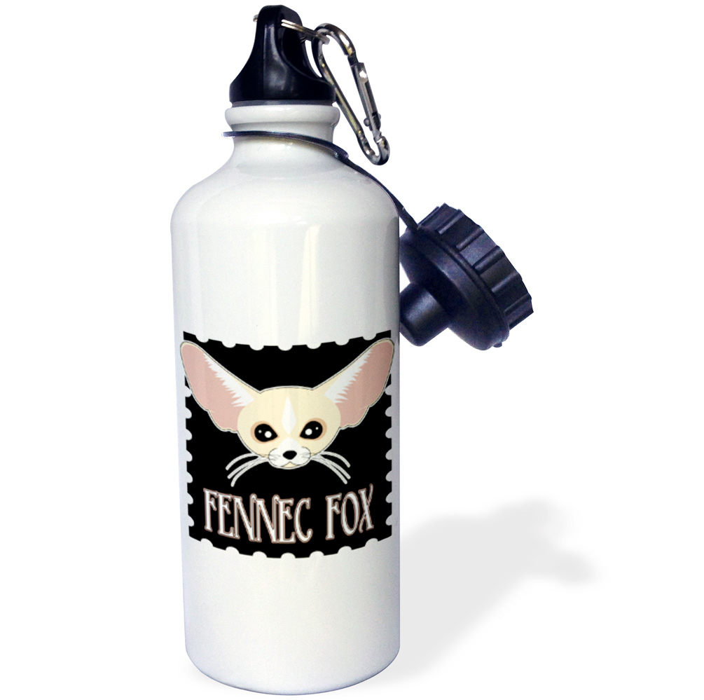 3dRose Cute Fennec Fox Cartoon, Sports Water Bottle, 21oz