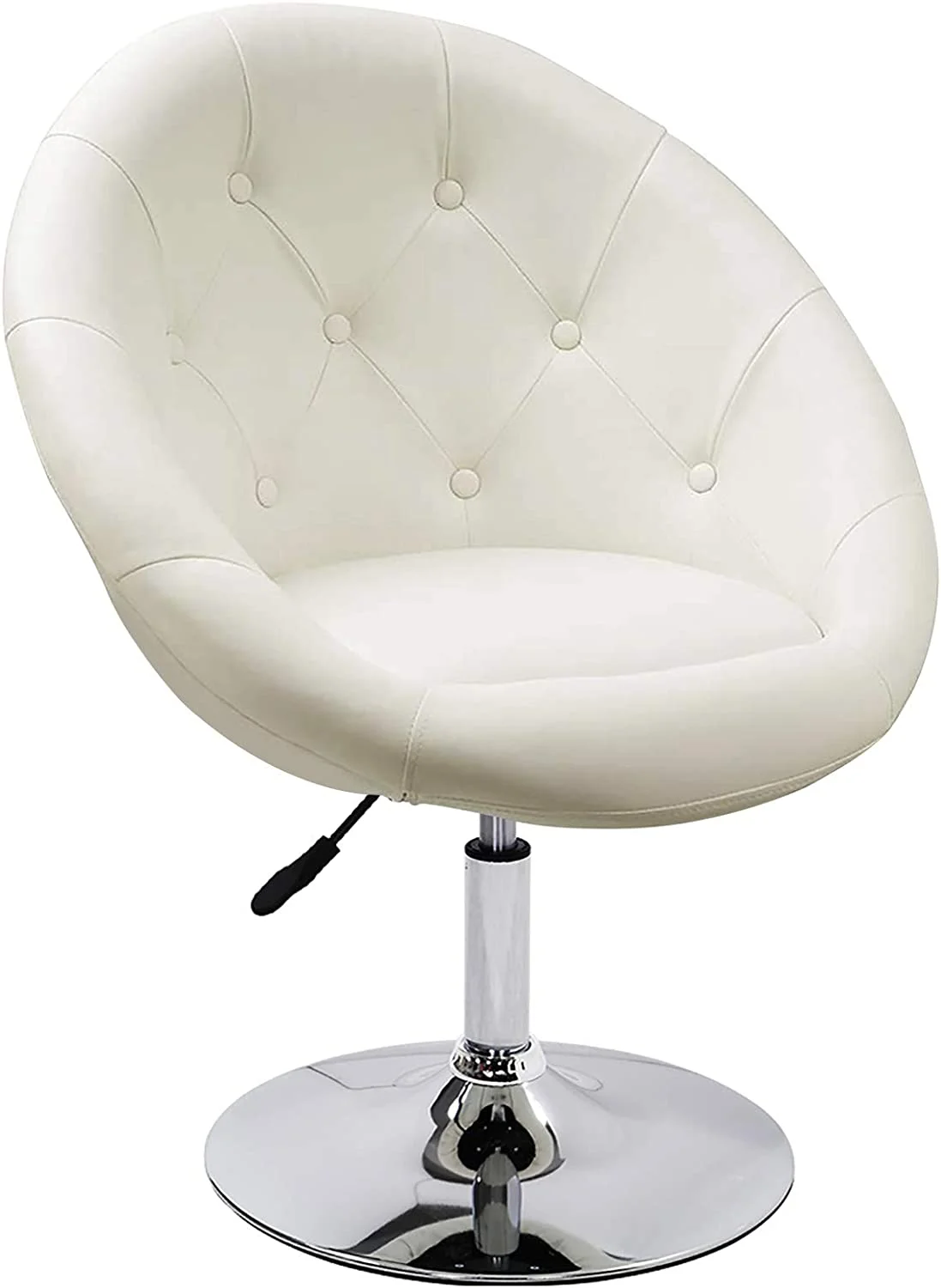 Duhome Swivel Accent Chair, Faux Leather Vanity Makeup Chair Modern Round Tufted Desk Chair Adjustable Height Living Room Chair, White