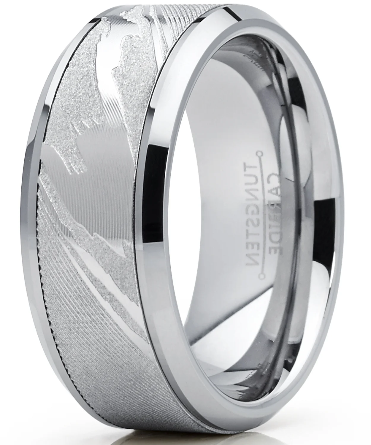 Metal Masters Men's Tungsten Carbide Wedding Band Ring, Inlaid Simulated Damascus Pattern 9mm 8