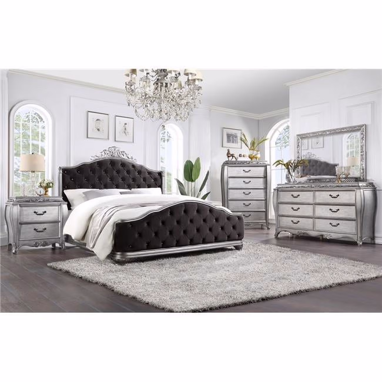 69 x 67 x 90 in. Leonora Queen Size Bed, Fabric & Vintage Platinum
