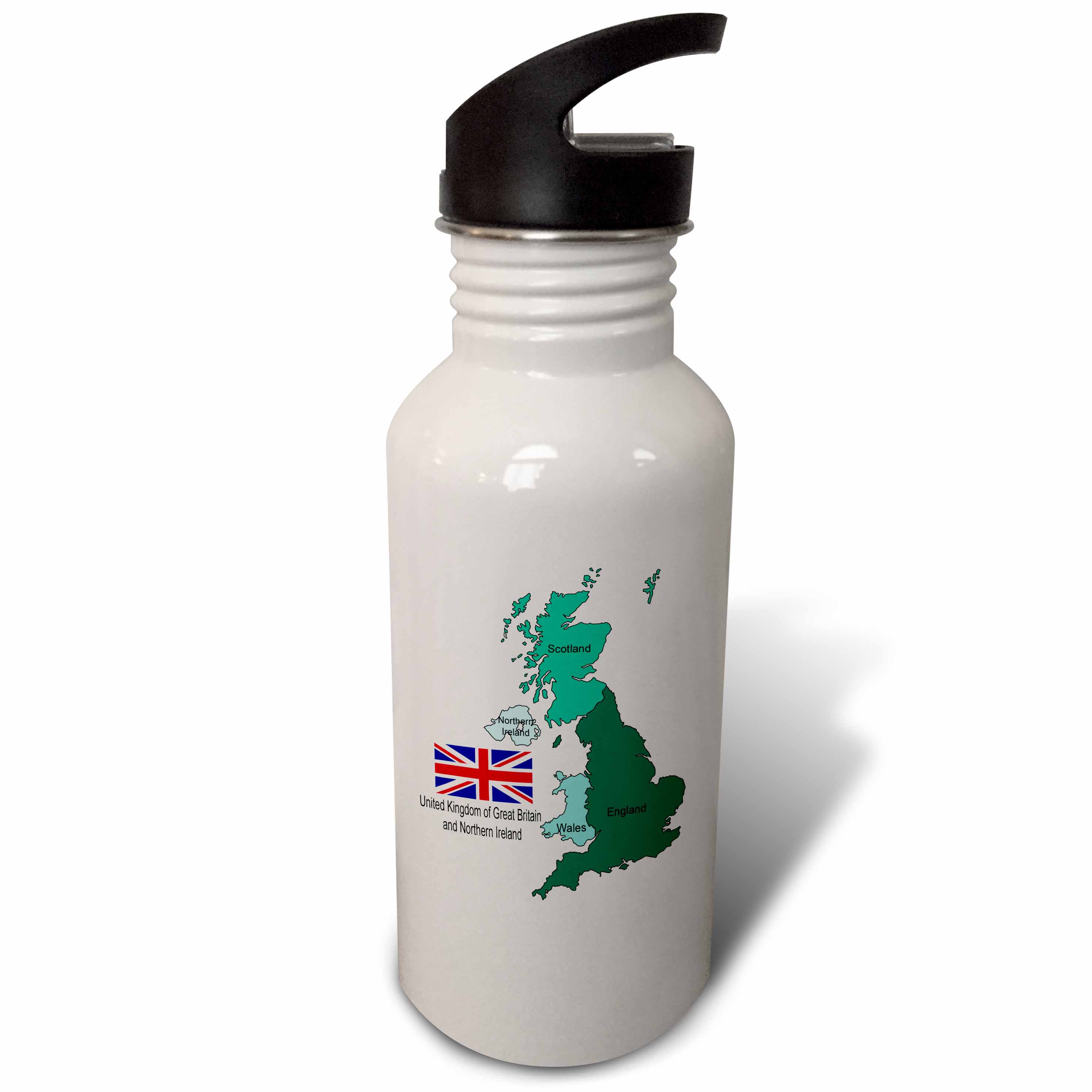Flag and map of United Kingdom of Great Britain and Northern Ireland 21 oz Sports Water Bottle wb-165731-1