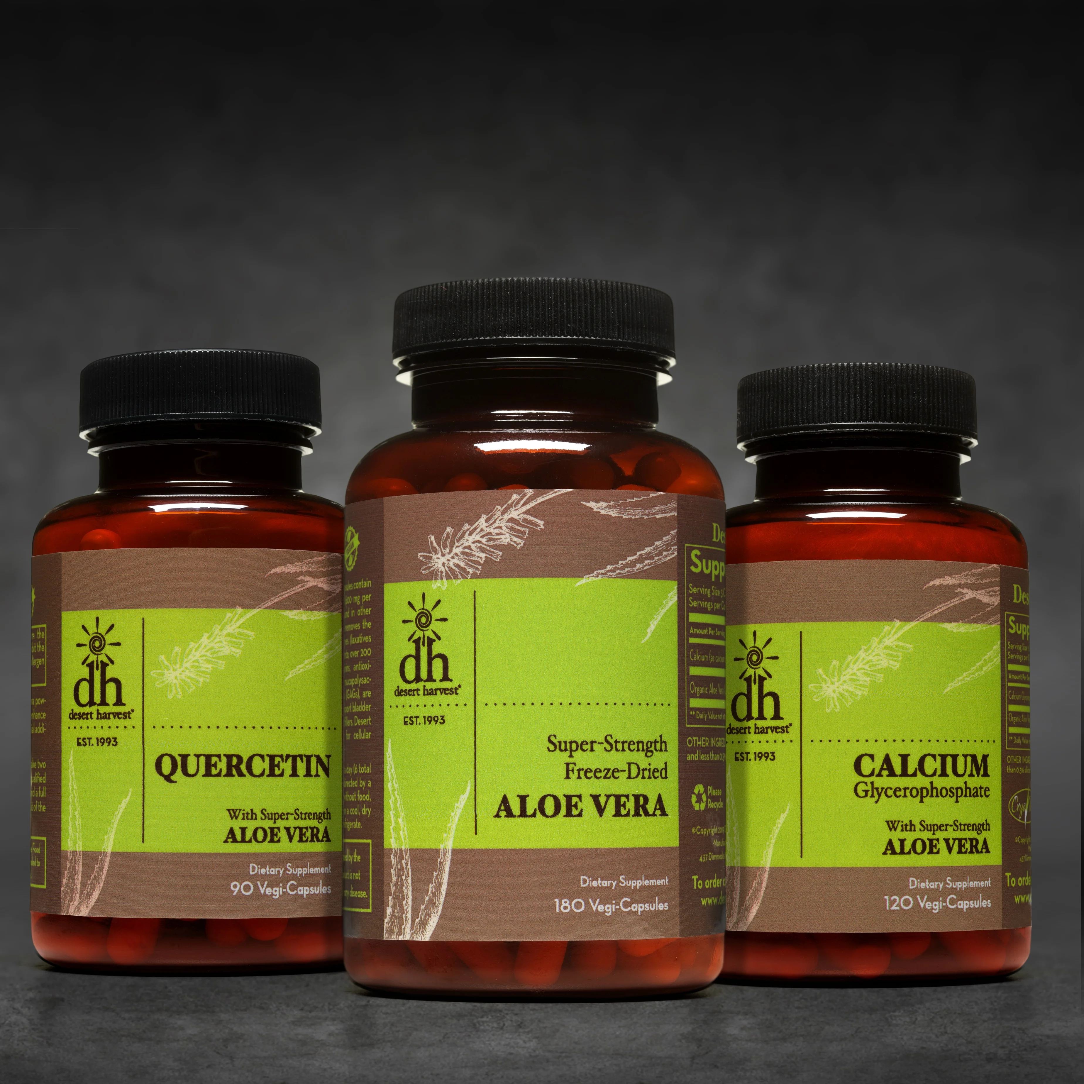 Desert Harvest Interstitial Cystitis Starter Kit - Super Strength Aloe Vera Capsules + Calcium Glycerophosphate + Quercetin, for IC & Bladder Support