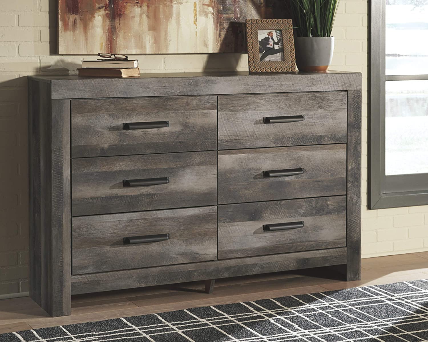 Bowery Hill 6 Drawer Double Dresser in Gray