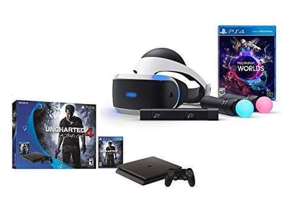 Uncharted 4, VR Game Disc PSVR Drive Club, Sony PlayStation VR Start Bundle 5 Items:VR Headset, Move Controller, PlayStation Camera Motion Sensor, PlayStation 4 Slim 500GB Console