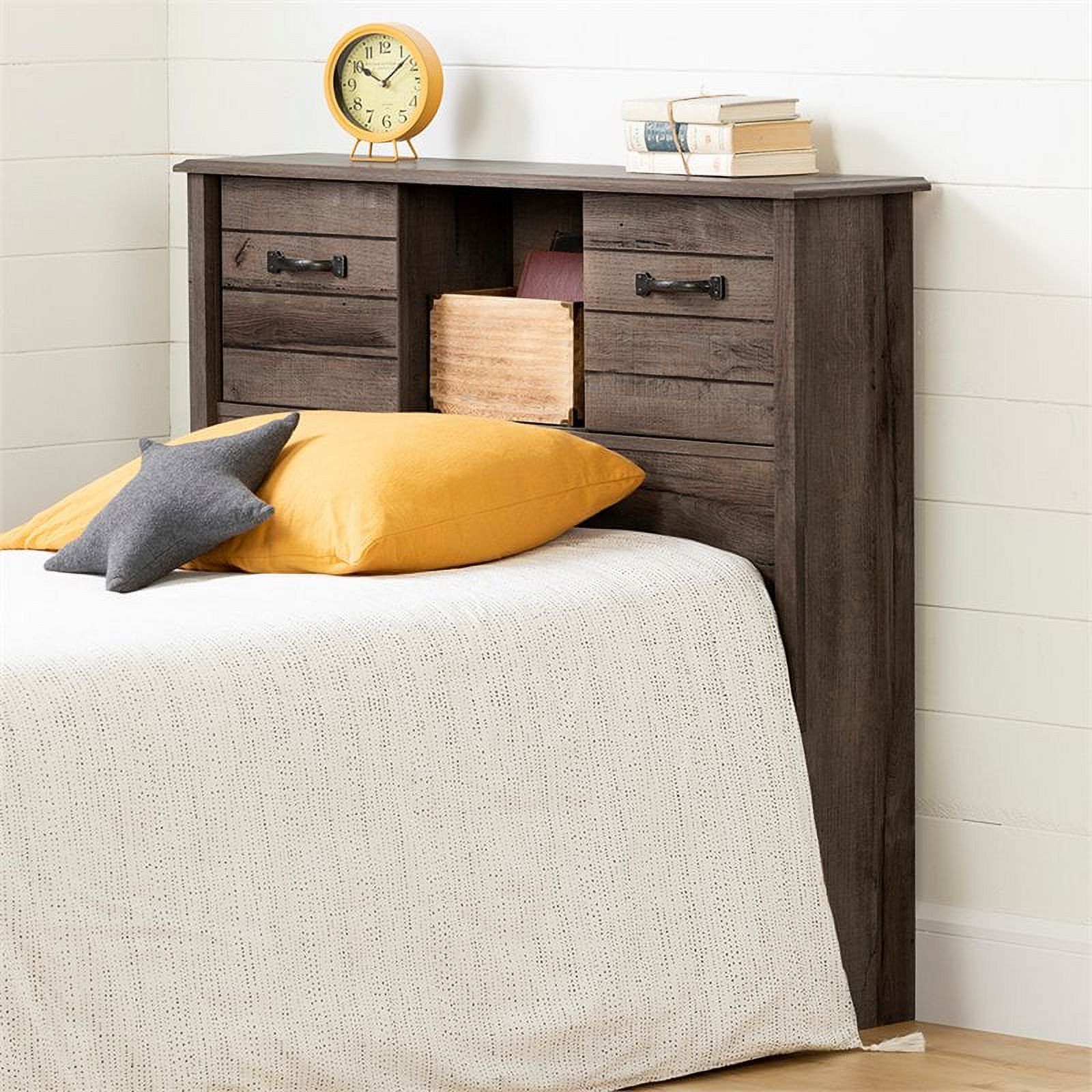 Pemberly Row Contemporary Wood Twin XL Bookcase Headboard in Oak