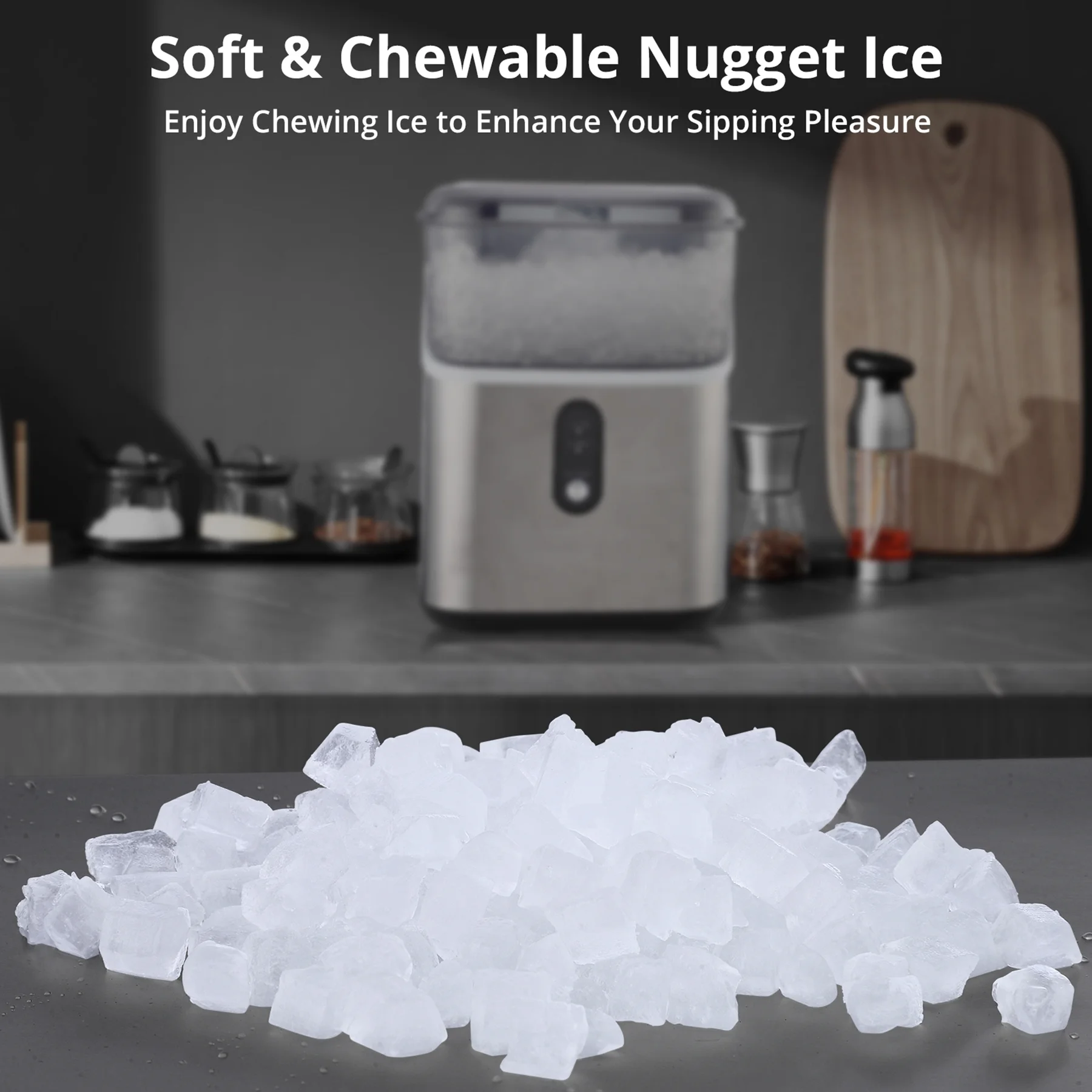 Homhougo—Nugget Ice Maker Countertop, Self-Cleaning Ice Machine Makes 35lb Ice in 24 Hrs, Stainless Steel
