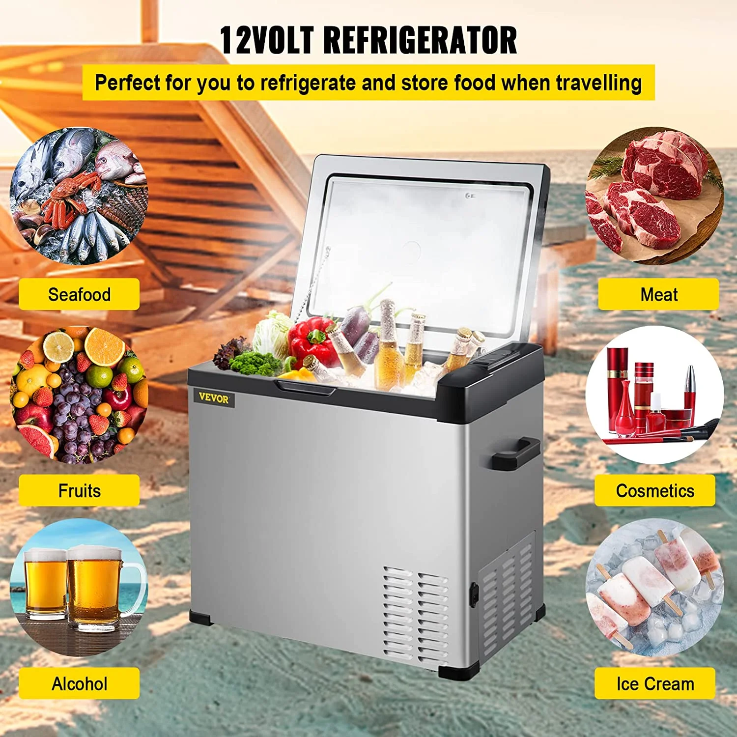 Vevor  12V Refrigerator with APP Control Car Compressor Fridge Cooler 12-24V DC &110-220V AC for Camping