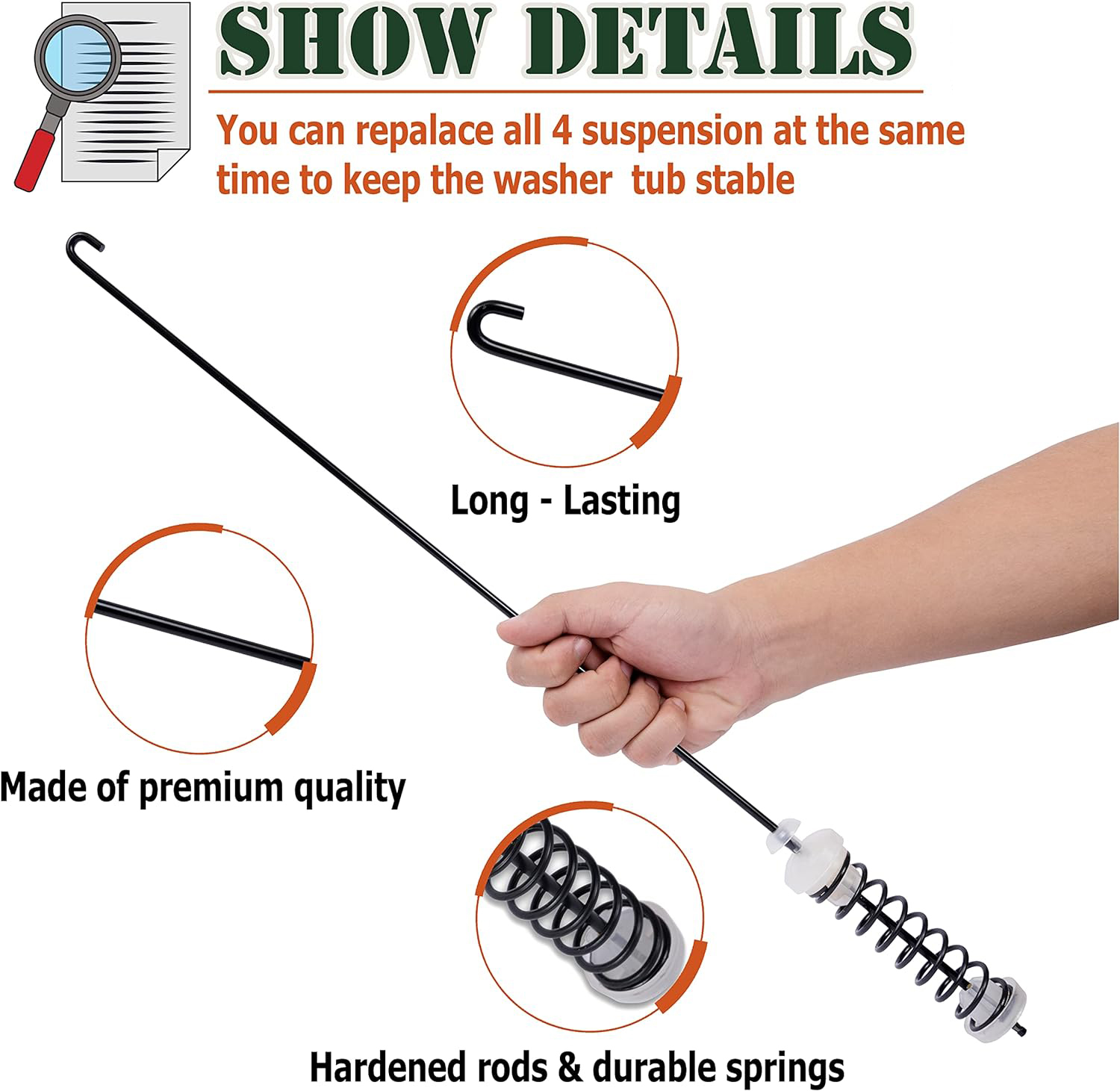 W10780045 Washer Suspension Rod Kit Replaces W10537442 W10537443 W10622030 W10645652 W10748953 W10748955 W10780053 W10821951 W10821956 Replacement for Whirlpool Amana Kenmore Maytag