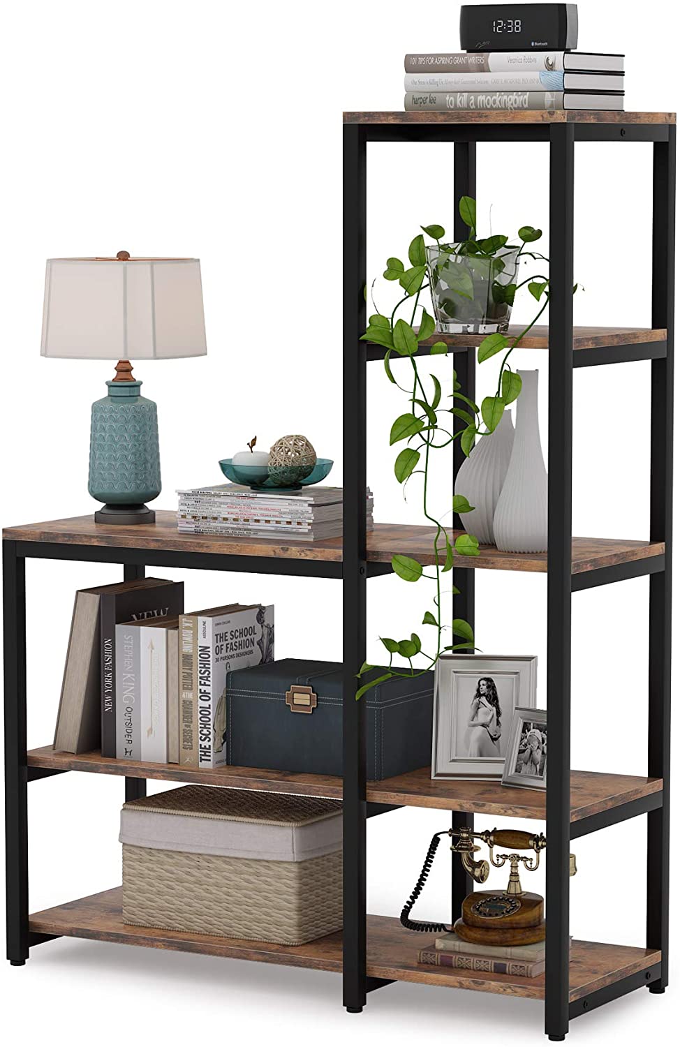 Home Office Rustic Brown Ladder Bookshelf Tribesigns Etagere Bookcase with 8 Open Storage Shelves