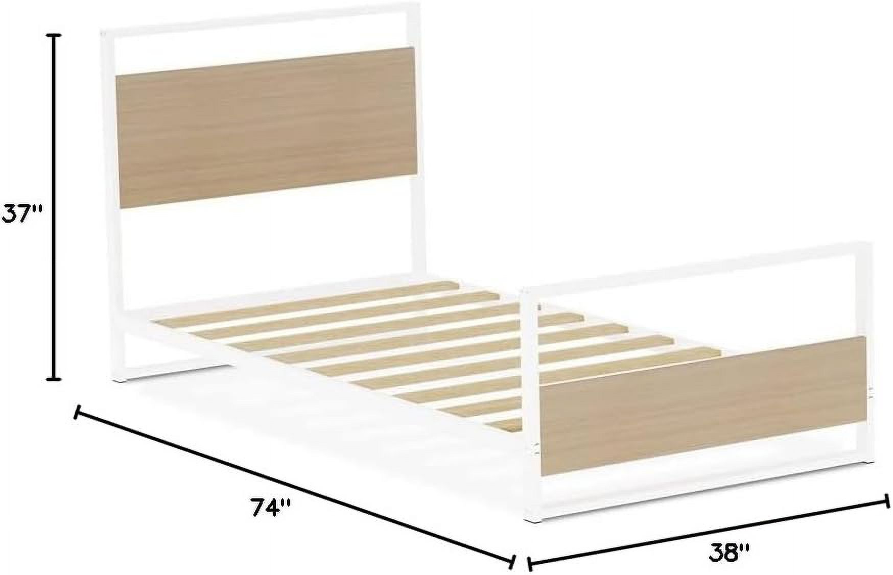 ERTBW02 Erie Wood Bed Frame With 4 Wood Legs - Lavish Bed In Powder Coating White Color And White Wood Laminate