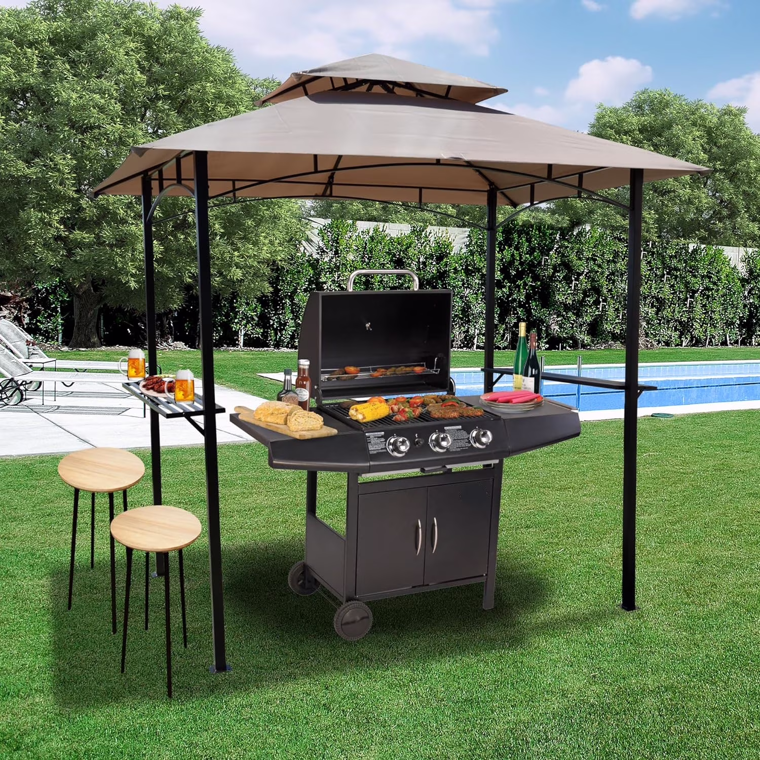 Andra Soft Top BBQ Canopy - 8'X5' Outdoor Grill Gazebo Grill Canopy (Tent) with 4pcs Detachable LED Light, Perfect for Barbecue & Grill, Outdoor Canopy