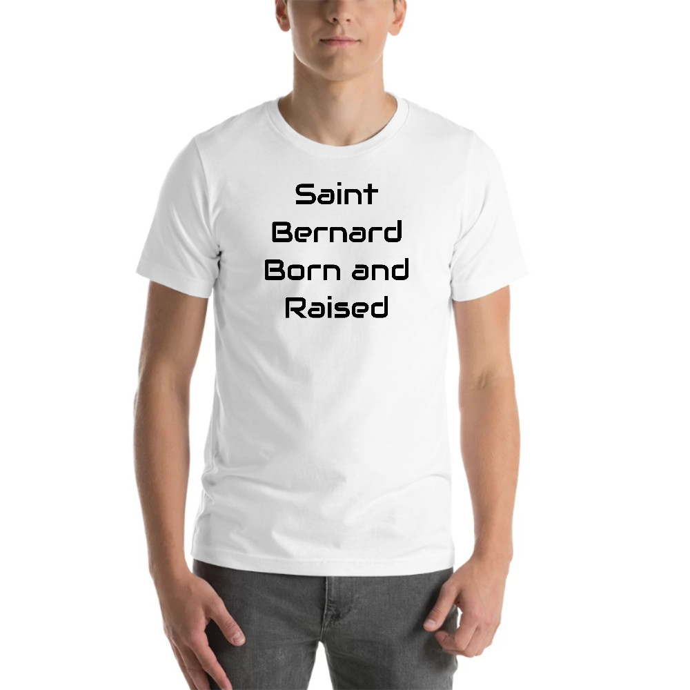 L Saint Bernard Born And Raised Short Sleeve Cotton T-Shirt By Undefined Gifts
