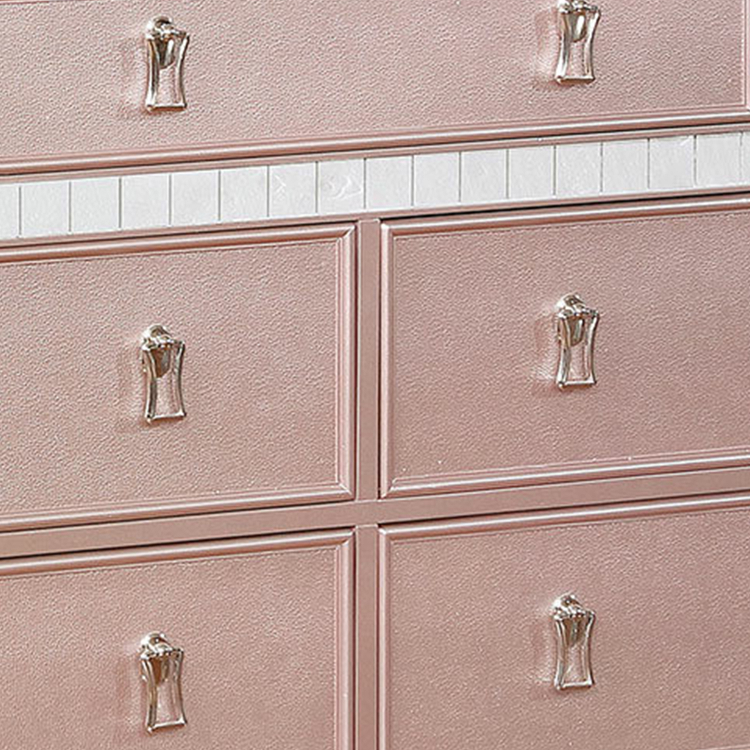 Wooden Dresser with 7 Drawers and Mirror Panel Inserts, Rose Gold