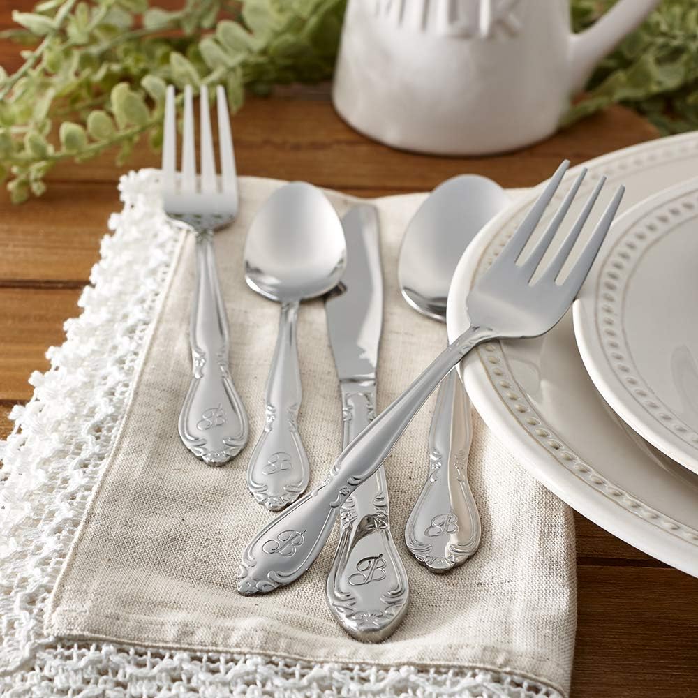 Rose 46 Piece Flatware Set, Letter C, No Size, Silver
