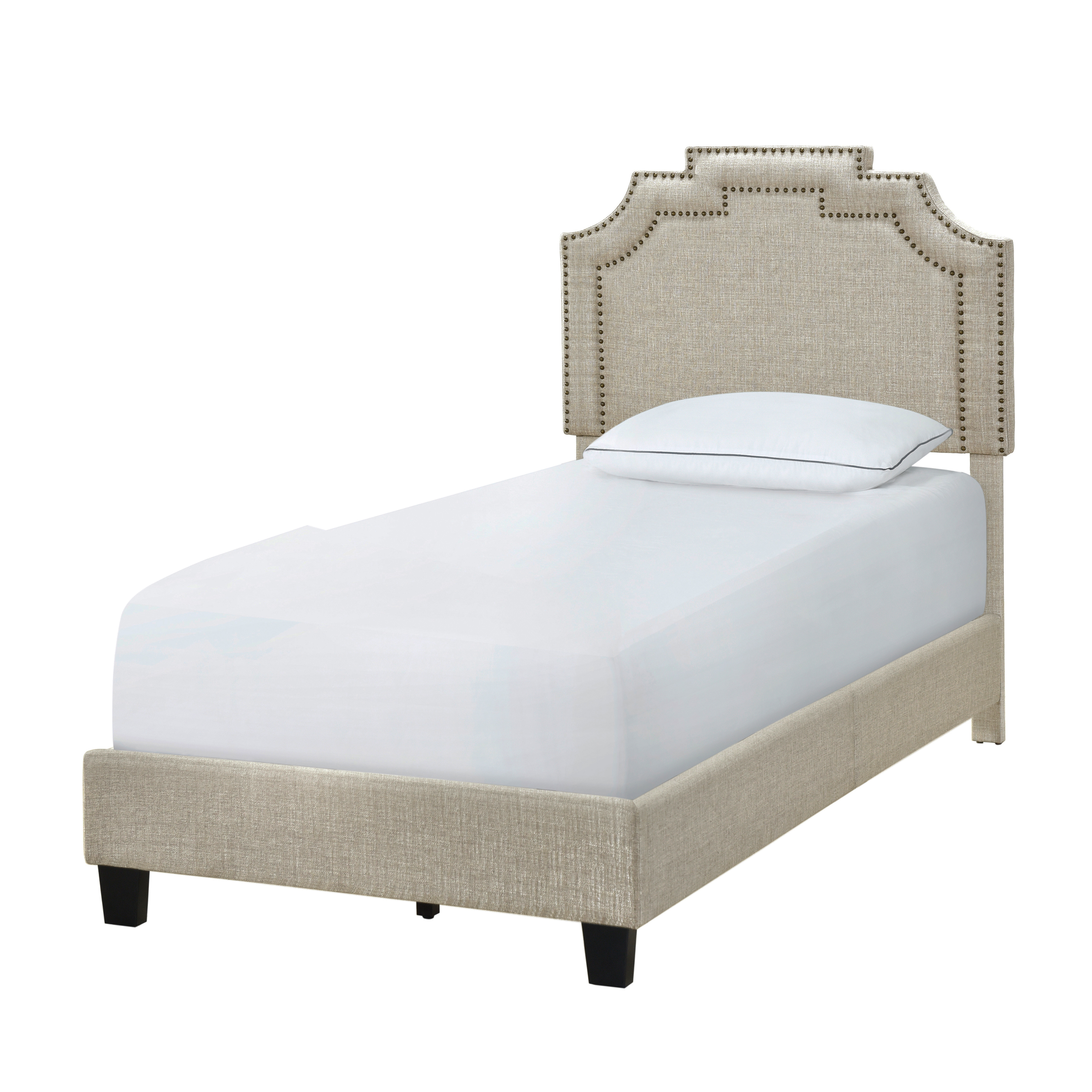 Home Meridian Shaped Twin All-In-One Upholstered Bed in Linen
