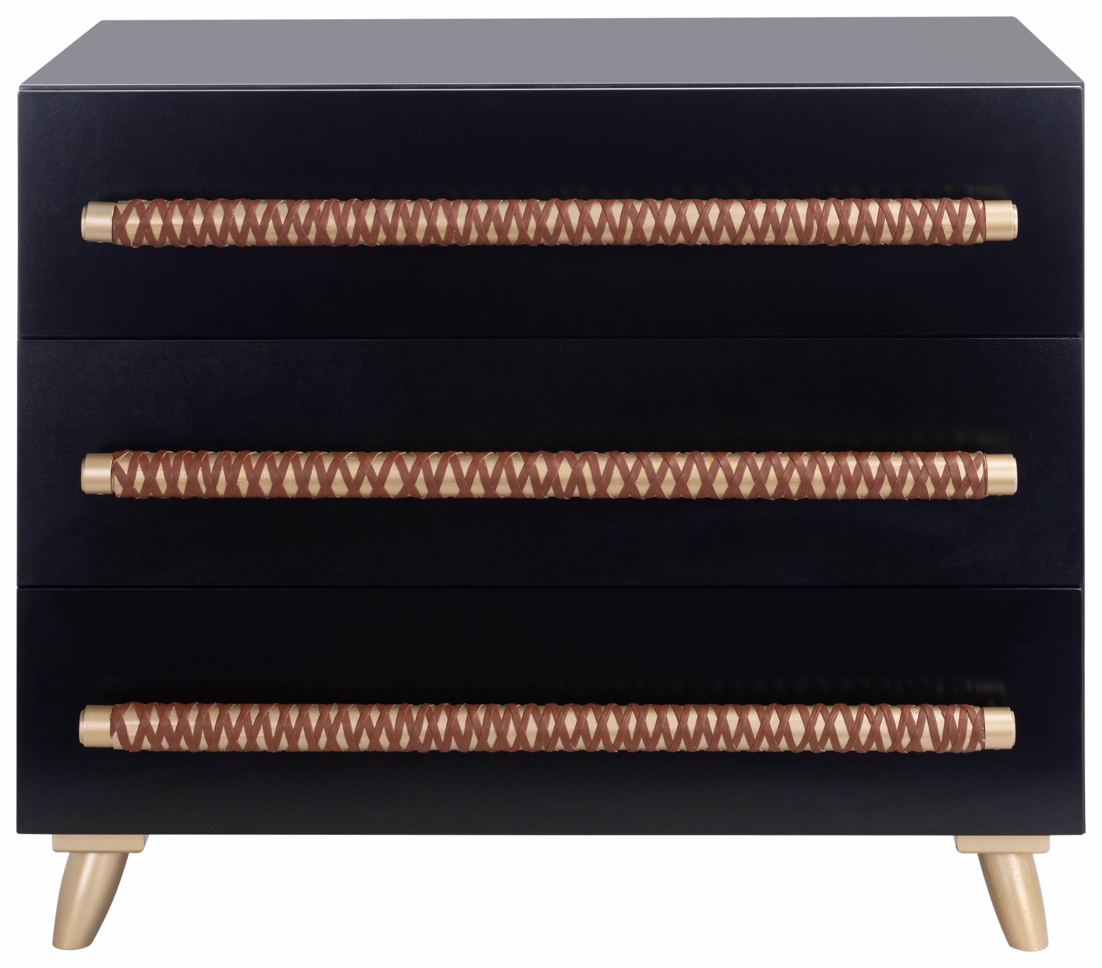 SAFAVIEH Raquel 3 Drawer Chest, Black/Gold/Brown Faux Leather (31.5 in. W x 18 in. D x 26.5 in. H)