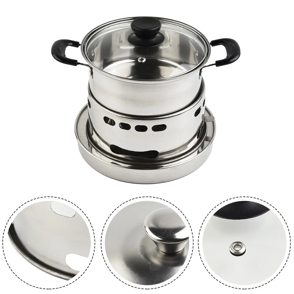 7.87in*3.94in,Stainless Steel Round Chafing Dish Glass LID Food Warmer Catering Indoors Camping Stove Spirit Cooker Liquid and Solid Alcohol 16cm Pot Height 6.7cm