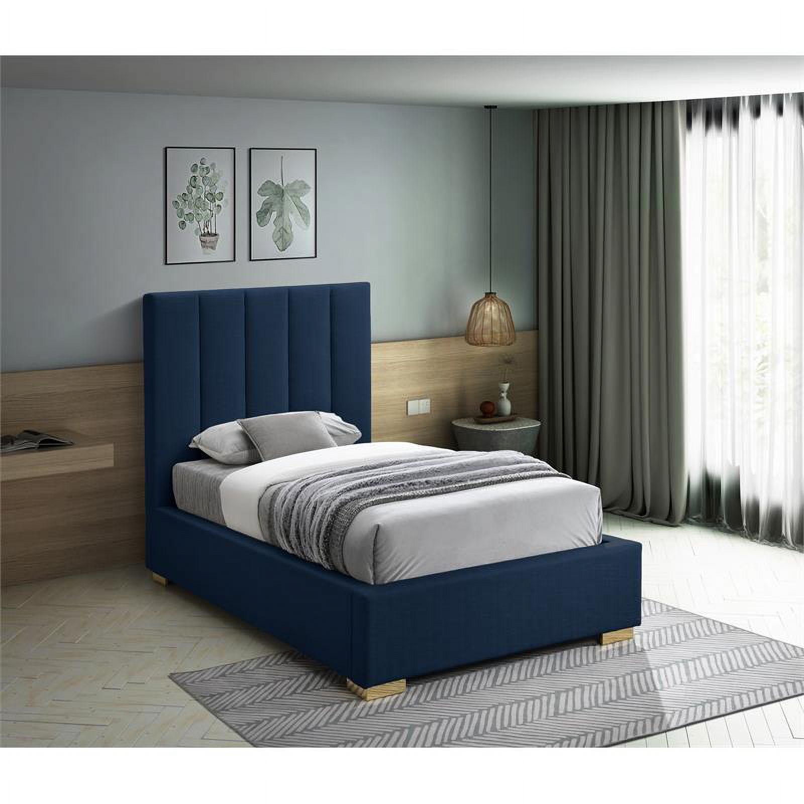 Meridian Furniture Pierce Navy Linen Textured Fabric Twin Bed