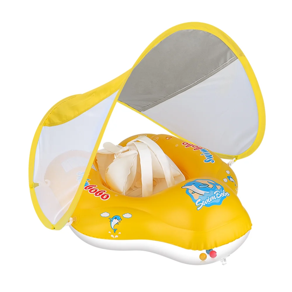 SwimBoBo Inflatable Swimming Float Swim Float Ring Cute Pool Float Pool for 1-3 Year Olds Boys Girls Swim Trainer Float with Air Pump + Sun Canopy