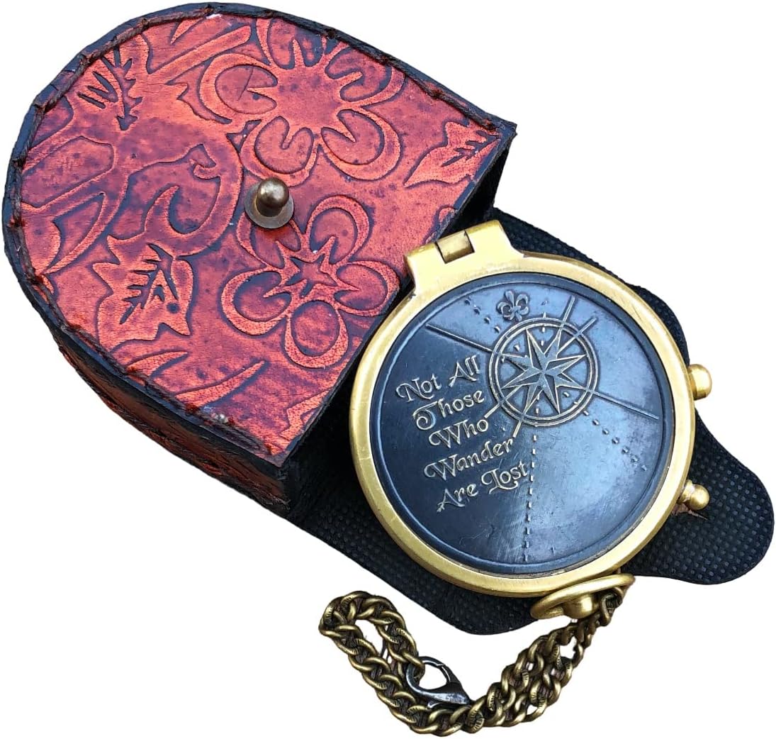 Brass Engraved Compass Directional Pocket Working Compass with Stamped Leather Case Personalized Gift for Anniversary, Birthday, Love, Sorry, Valentines Day, Keepsakes, Old Memories, Love Momentos