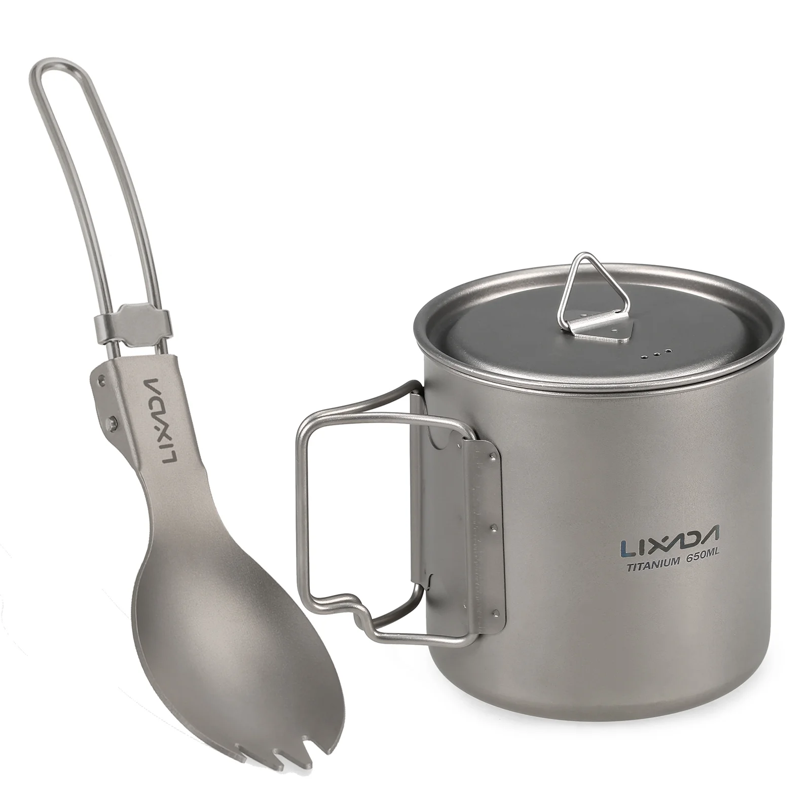 Lixada Cookware Set 300ml/350ml/550ml/650ml Ultralight Titanium Cup with Folding Dinner Spork Tableware for Camping Hiking Backpacking