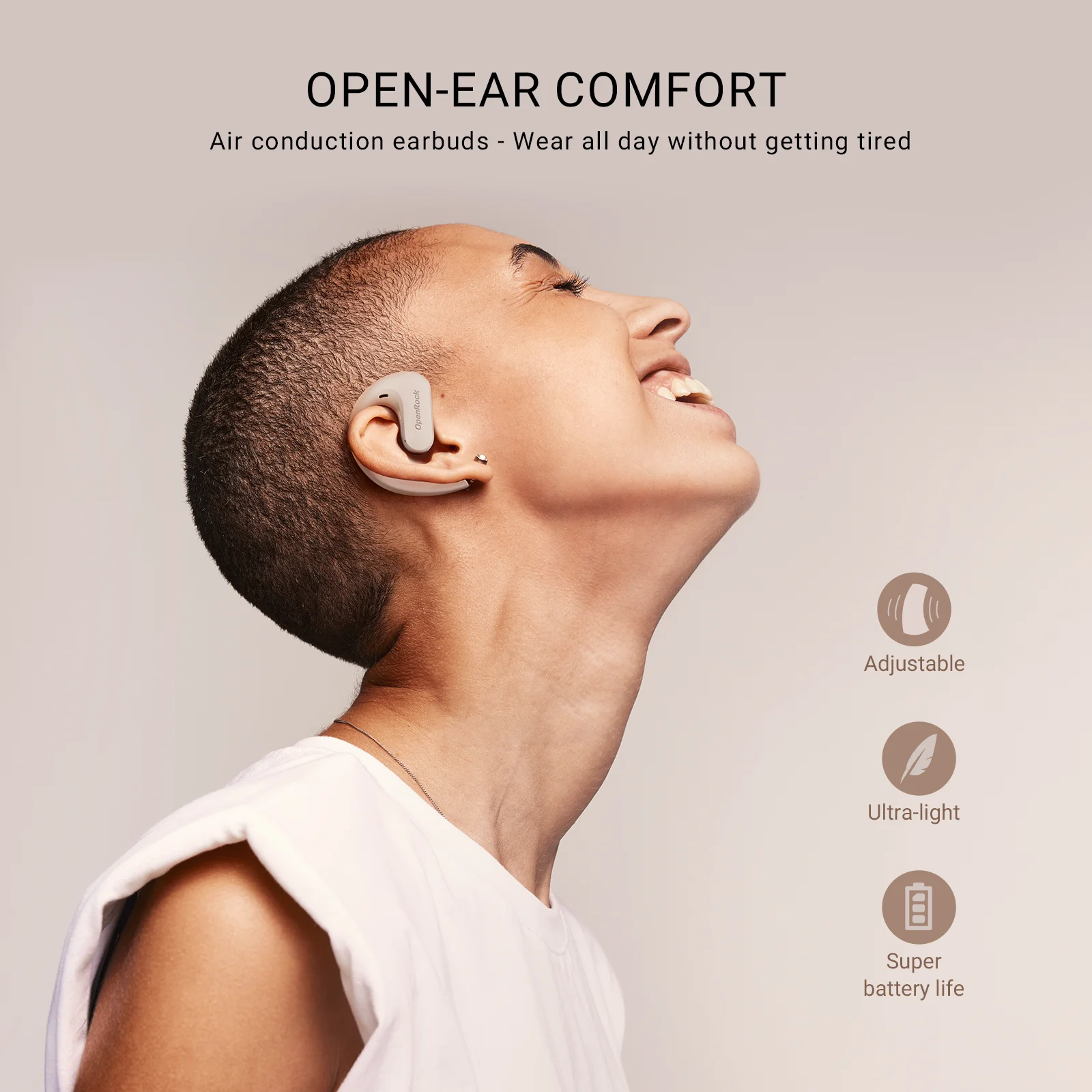 OpenRock S Open-Ear Conduction Noise Cancelling Headphones with Bluetooth 5.3 Wireless Over-Ear Earbuds Earphones 60H Playtime Deep Bass IPX5 Waterproof Built-in Call-Sliver