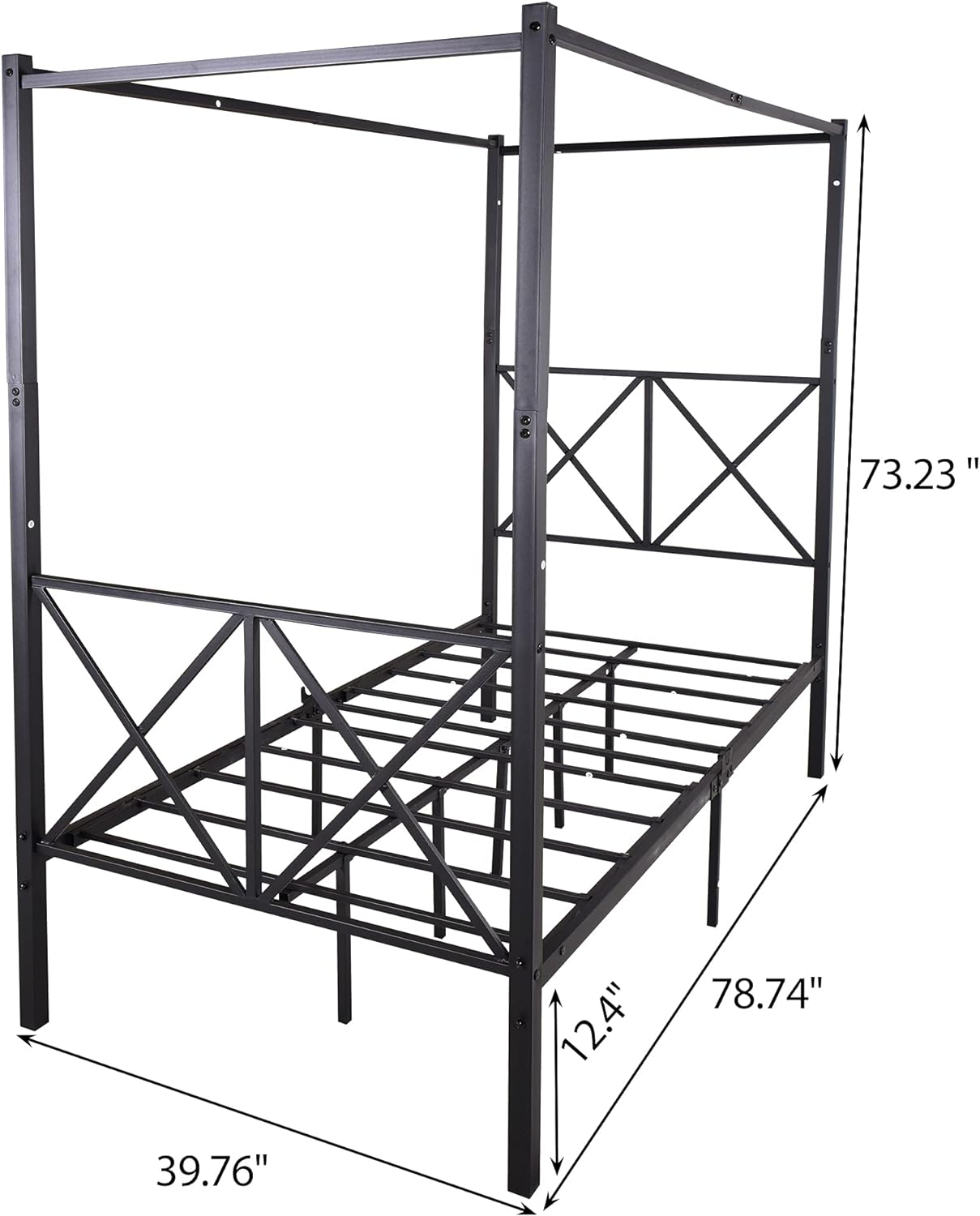 Size Metal Caopy Bed Frame, Metal Platform Bed Frame With X Shaped Headboard Ad Footboard, Black