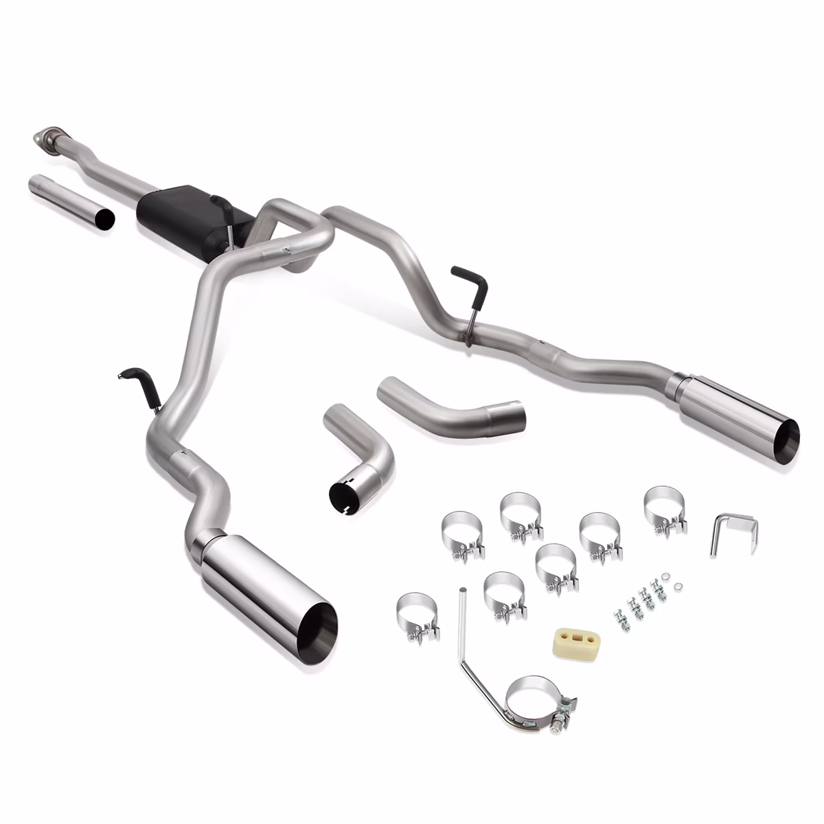 For 2009 to 2014 Ford F150 4.6L 5.0L 5.4L 4 Inches Round Muffler Tip Catback Exhaust System 10 11 12 13
