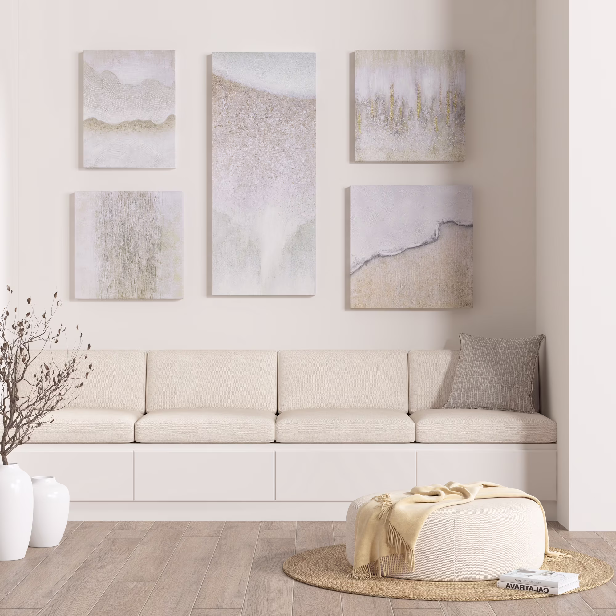Madison Park Natural Essence Hand Embellished Abstract 5-piece Gallery Canvas Wall Art Set, 14x18x1.5