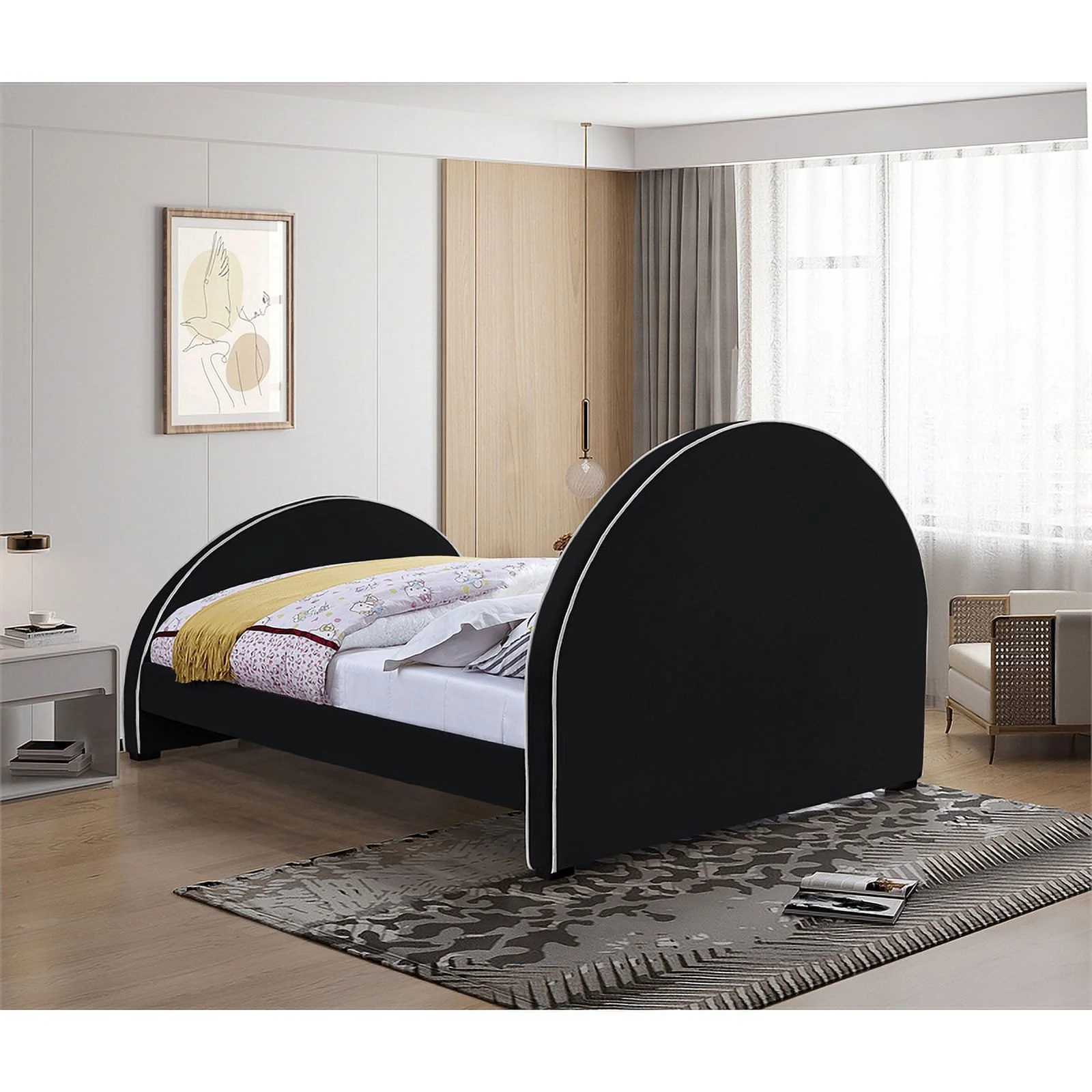 Meridian Furniture Brody Black Velvet Queen Bed