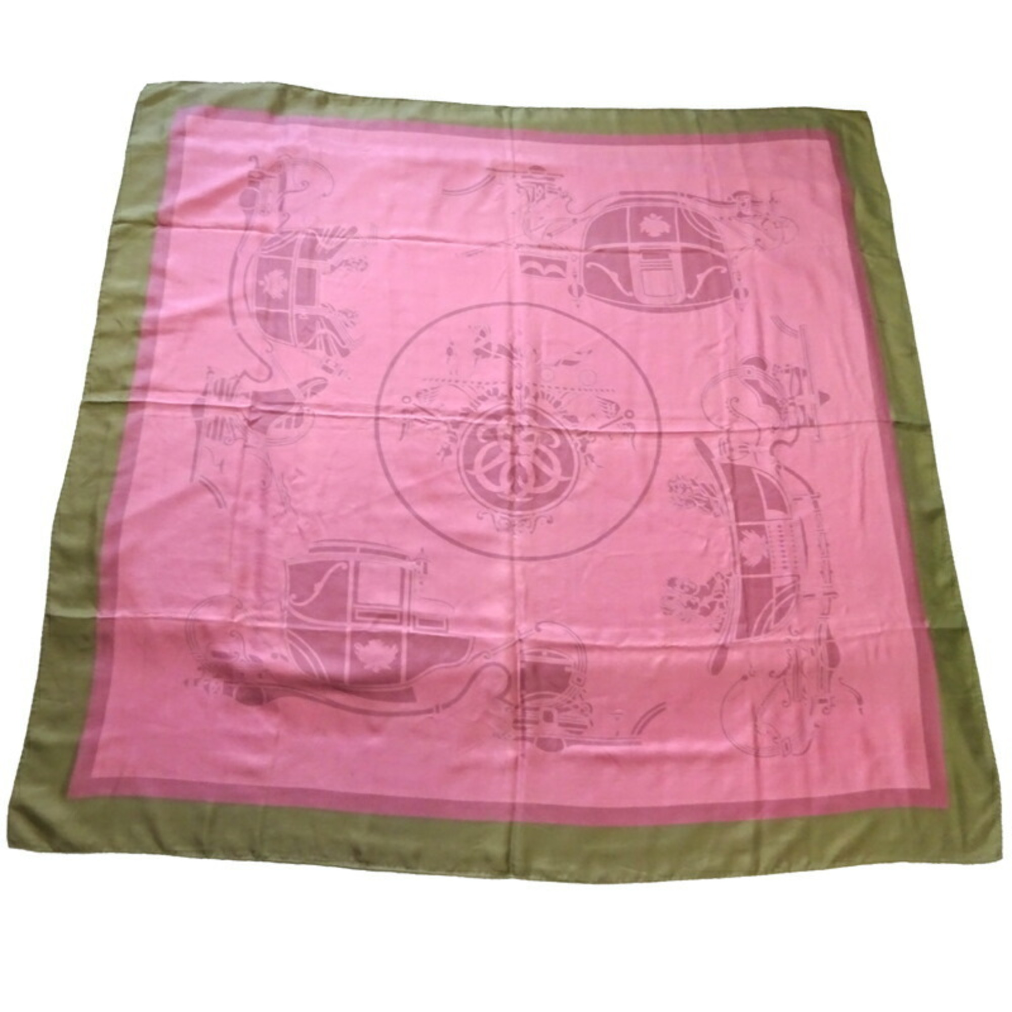 Pre-Owned Hermes Carré 140 SURTEINT Horse Carriage Ladies Scarf Muffler 100% Silk Khaki/Purple (Good)