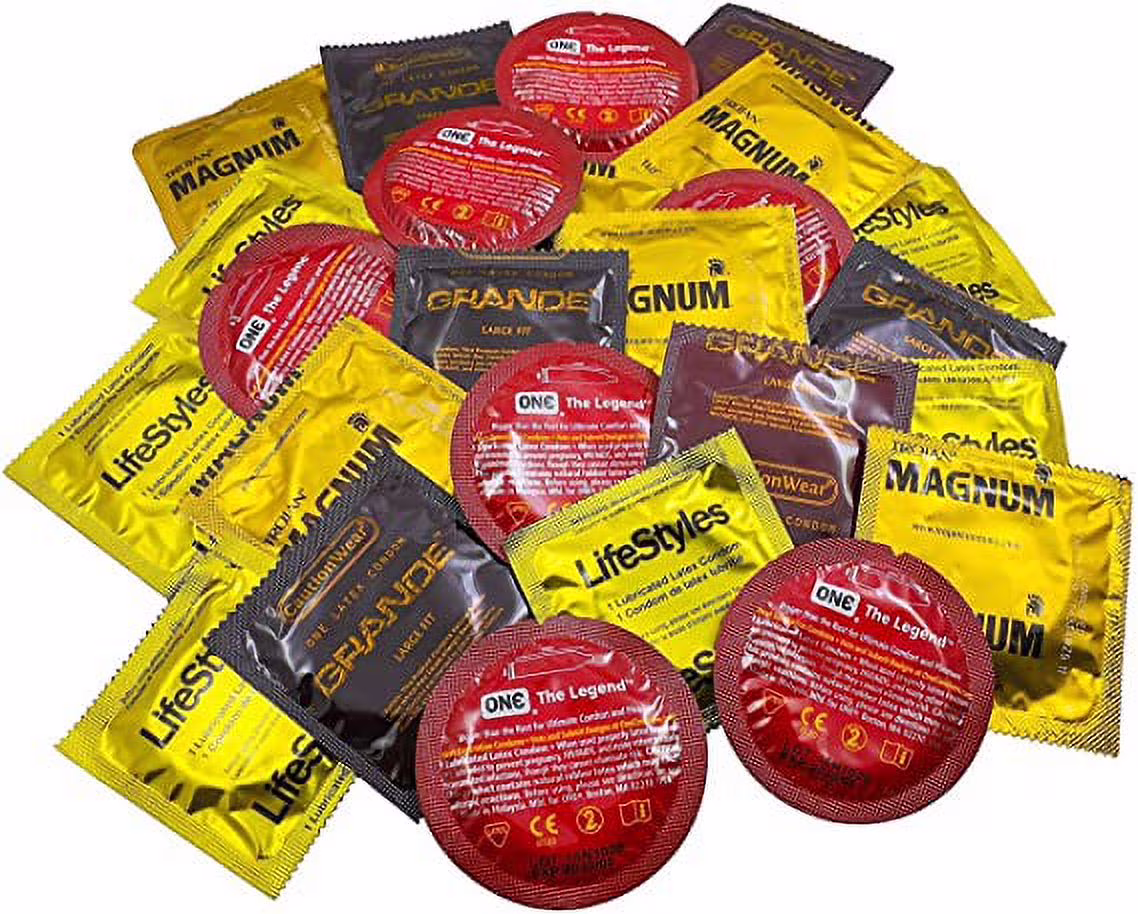 Bigger Boys Large Condom Variety Pack with Brass Lunamax Pocket Case (Trojan Magnum, Lifestyles Kyng, One Legend, and Caution Wear Grande)-24 Count