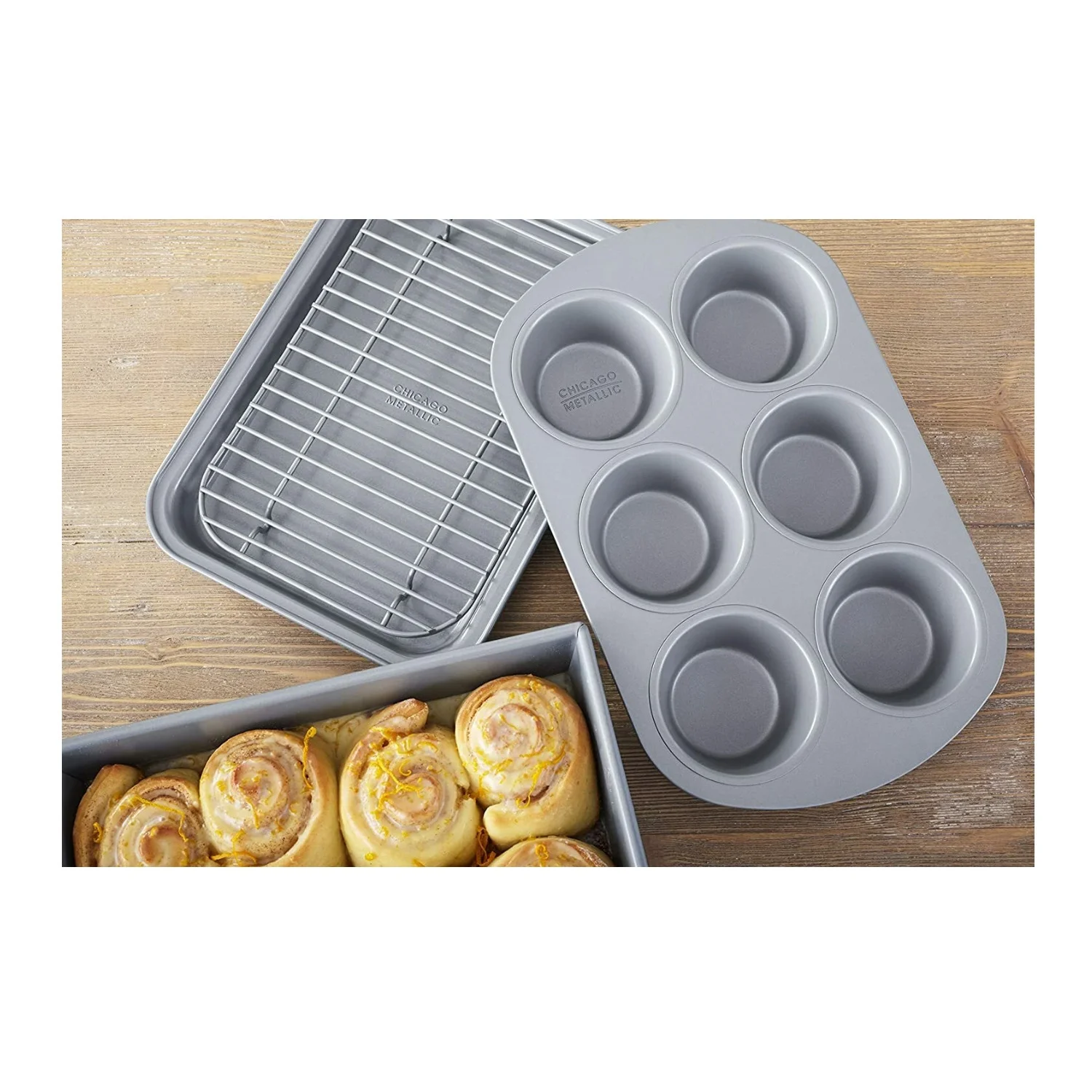 Chicago Metallic Non-Stick Toaster Oven Bakeware Set, 4-Piece, Carbon Steel