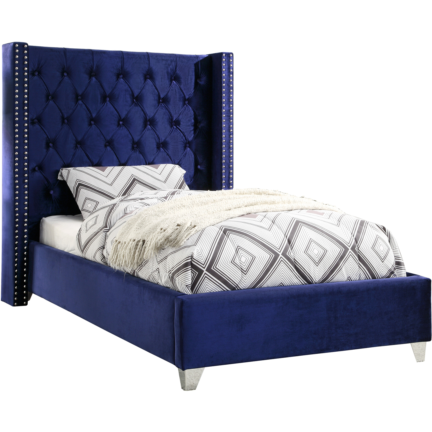 Homestock Classic Charm Navy Velvet Twin Bed