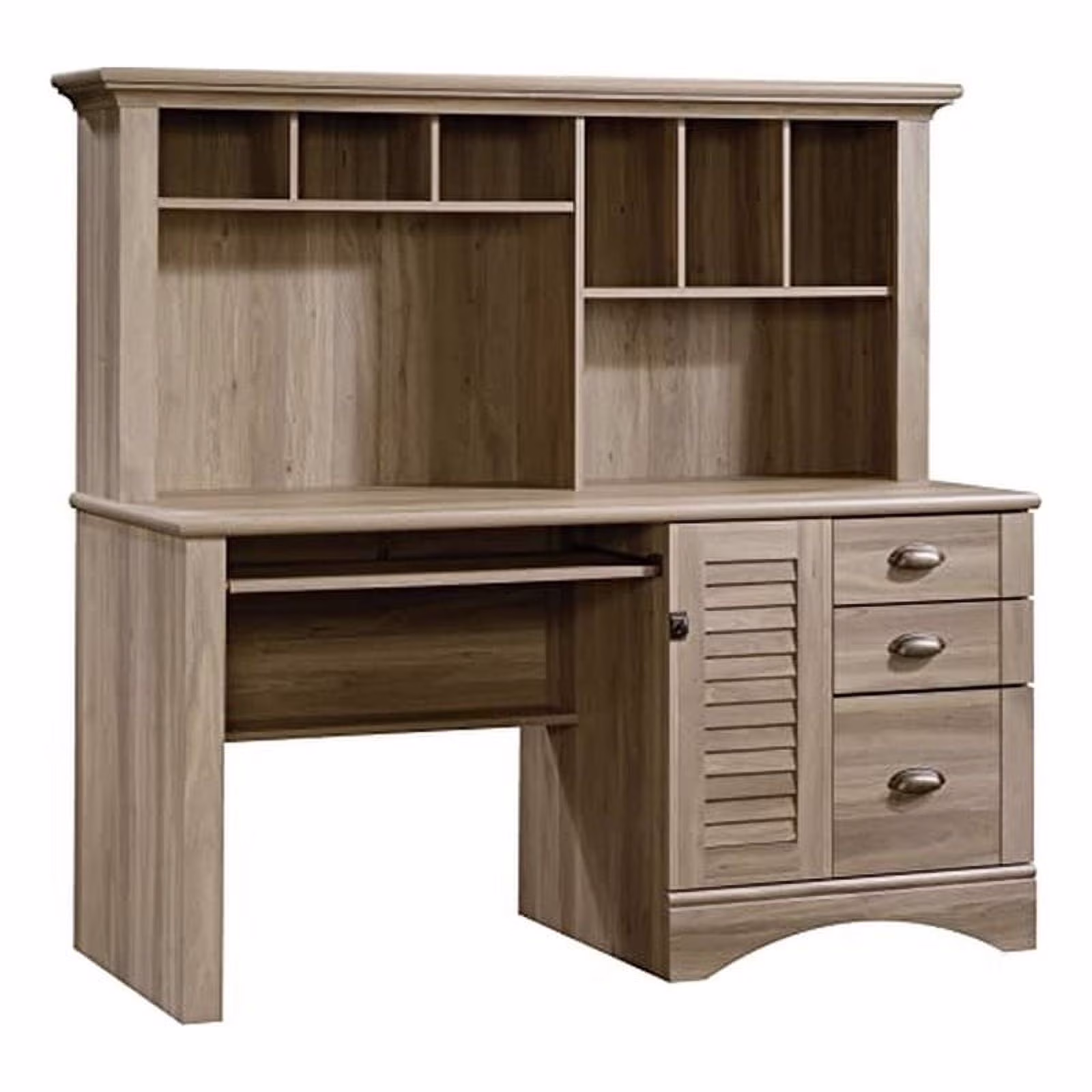 Pemberly Row Modern Wood Computer Desk with Hutch in Salt Oak