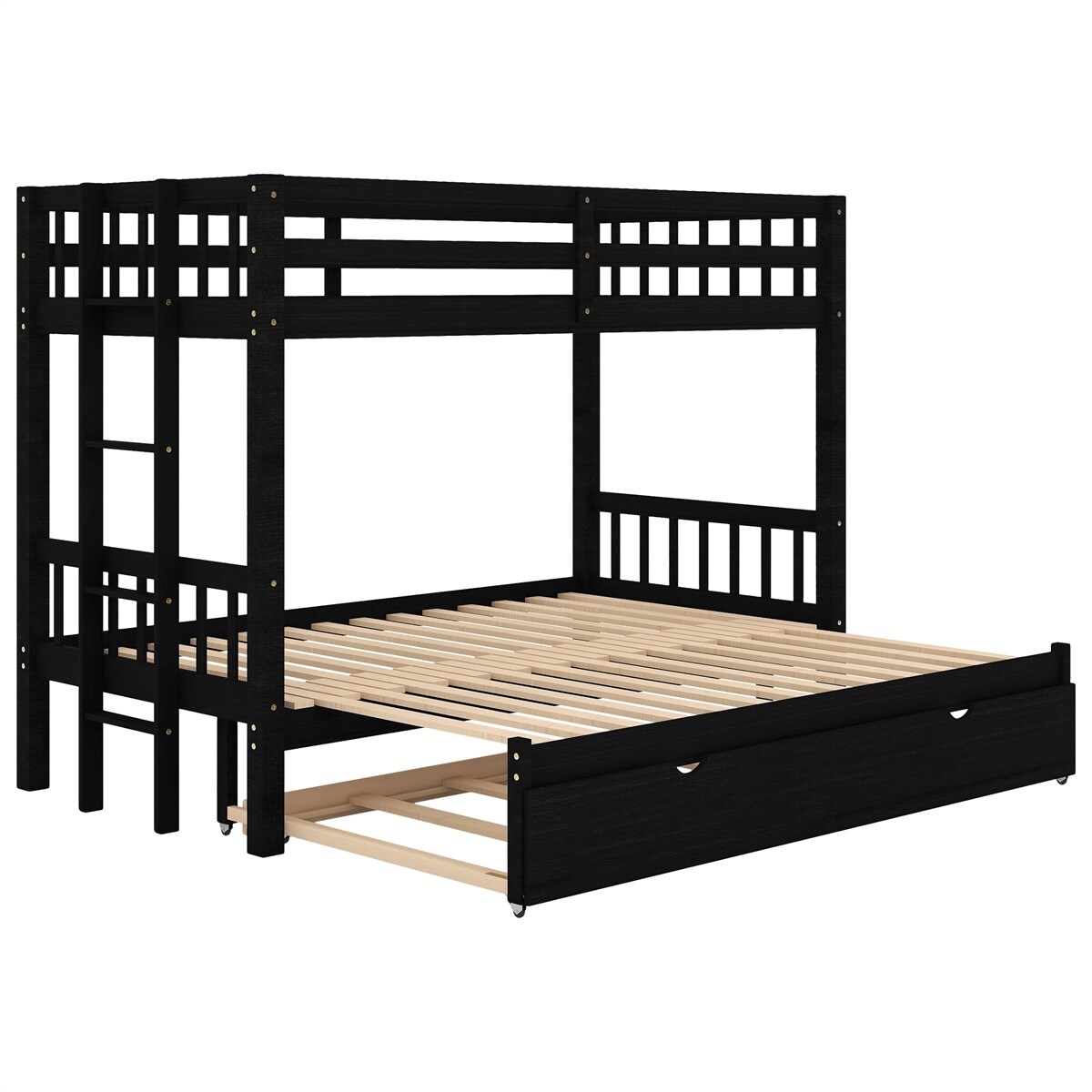 MERAX  Twin over Twin/Full Bunk Bed, Pull-out Bunk Bed with Trundle Espresso