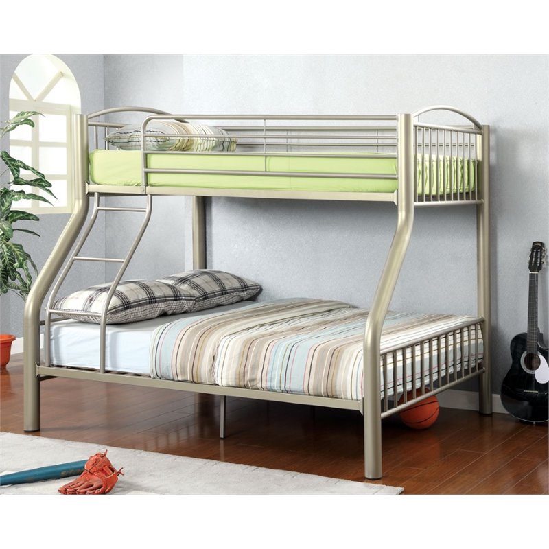 Bowery Hill Contemporary Metal Twin Over Full Bunk Bed in Gold